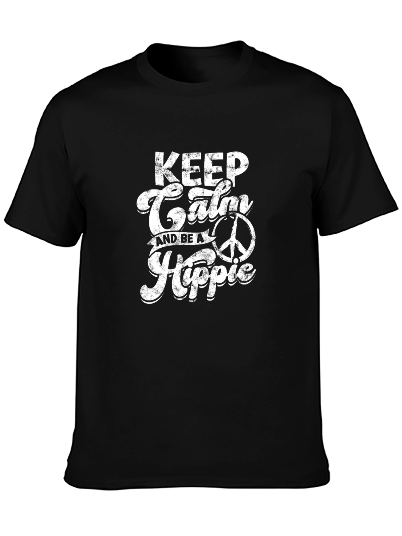 Black Keep Calm Hippie T-Shirt - Retro Peace Design view 3