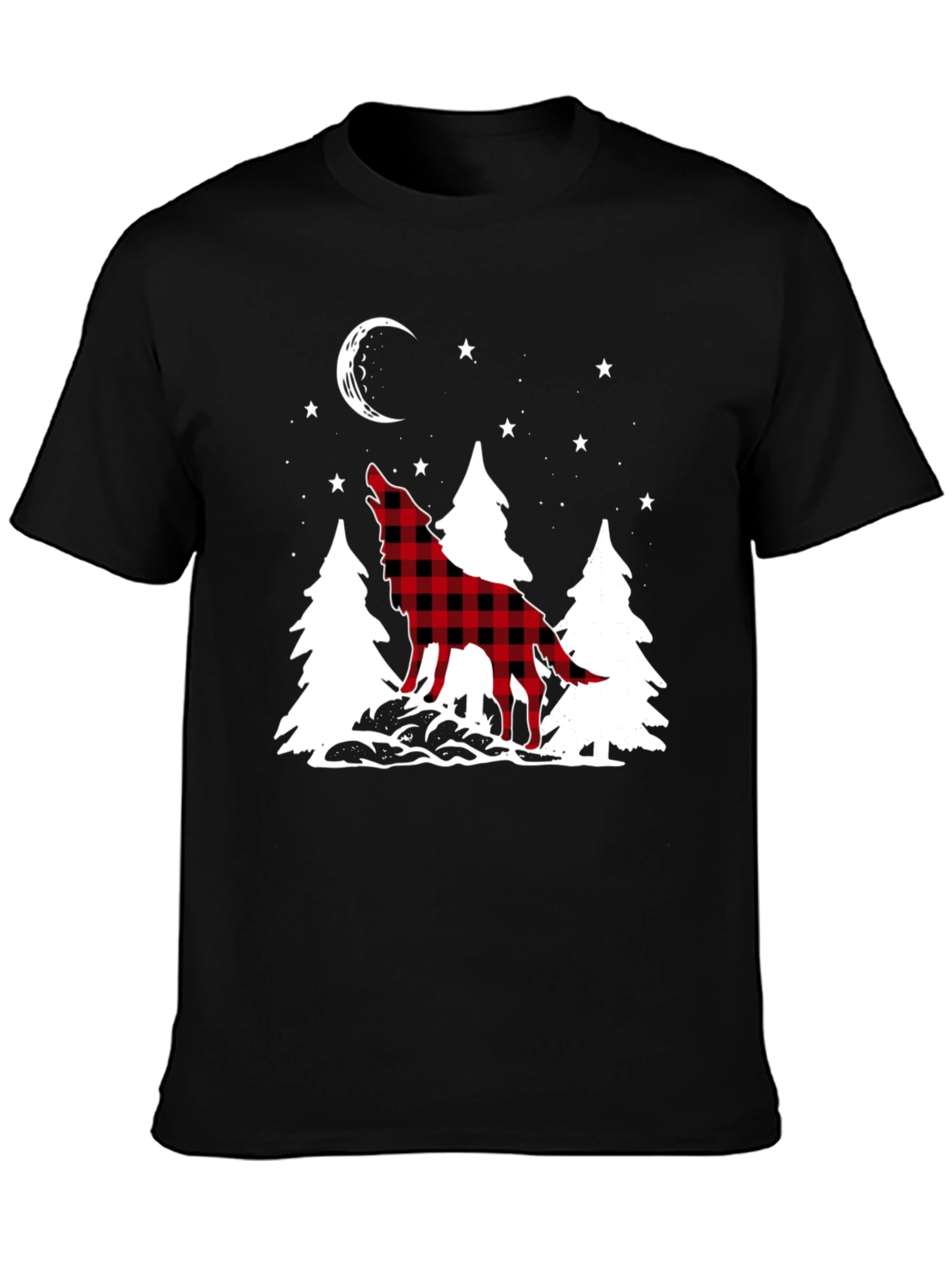 Black Buffalo Plaid Wolf Graphic Tee view 3