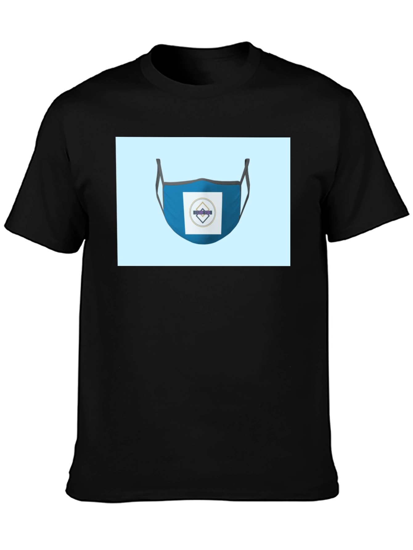 Black Stylish Blue Face Mask T-Shirt view 3