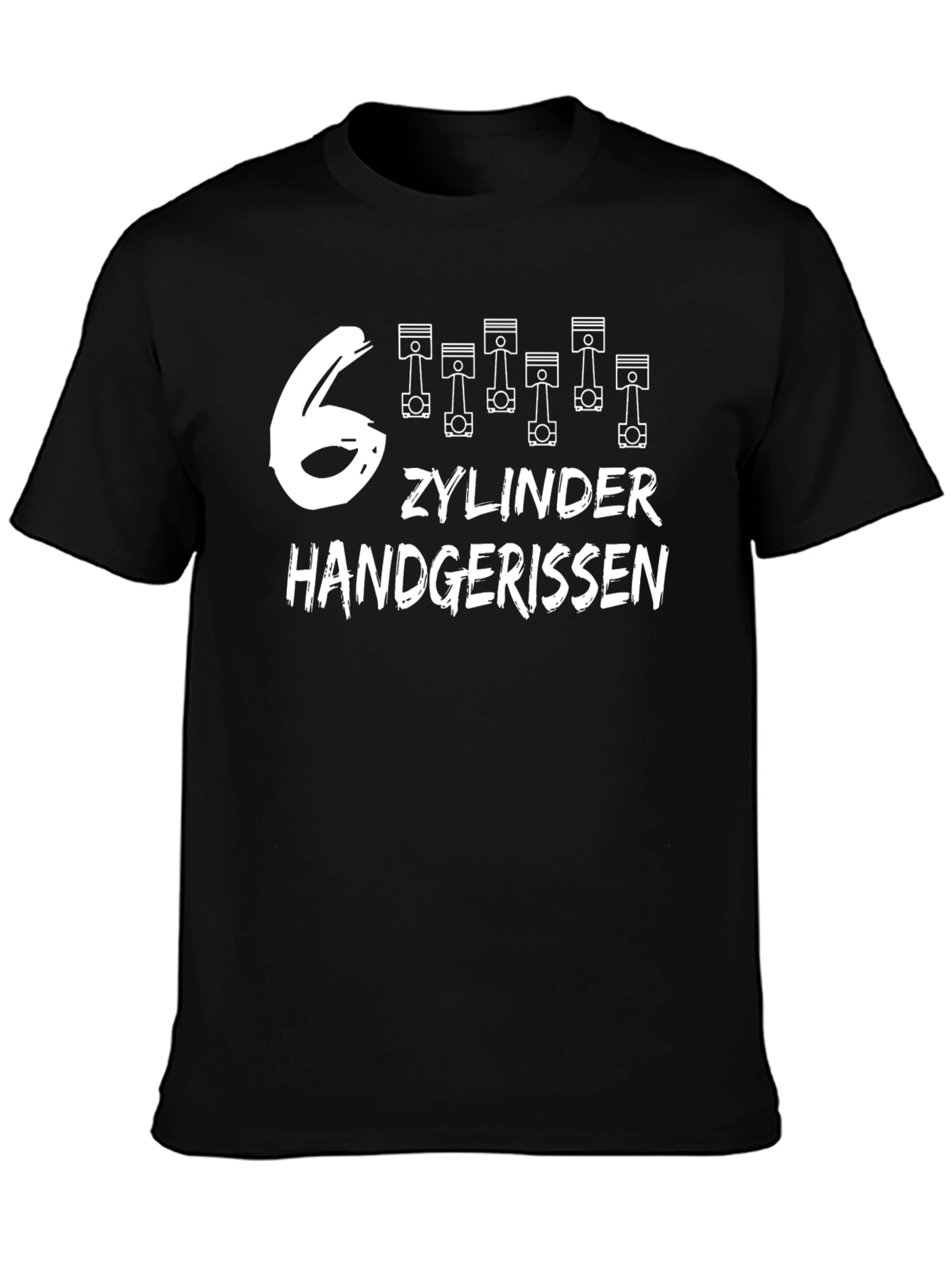 Black 6 Cylinder Handgerissen Black T-Shirt view 3