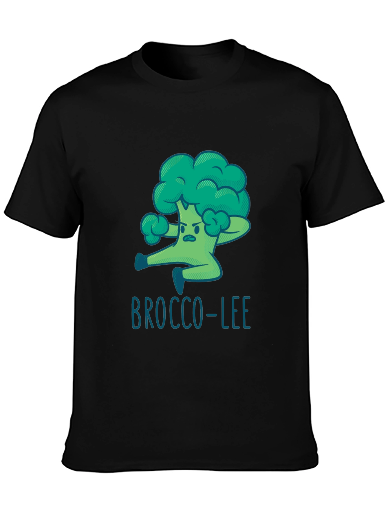Black Brocco-Lee T-Shirt - Funny Cartoon Broccoli Martial Arts Tee view 3