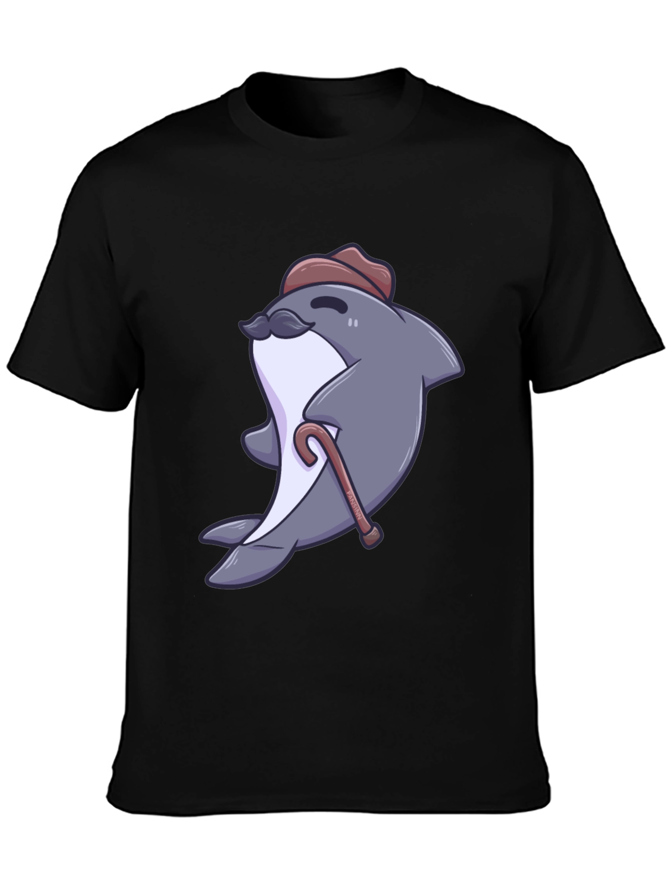 Black Dapper Dolphin T-Shirt - Cartoon Character Tee view 3