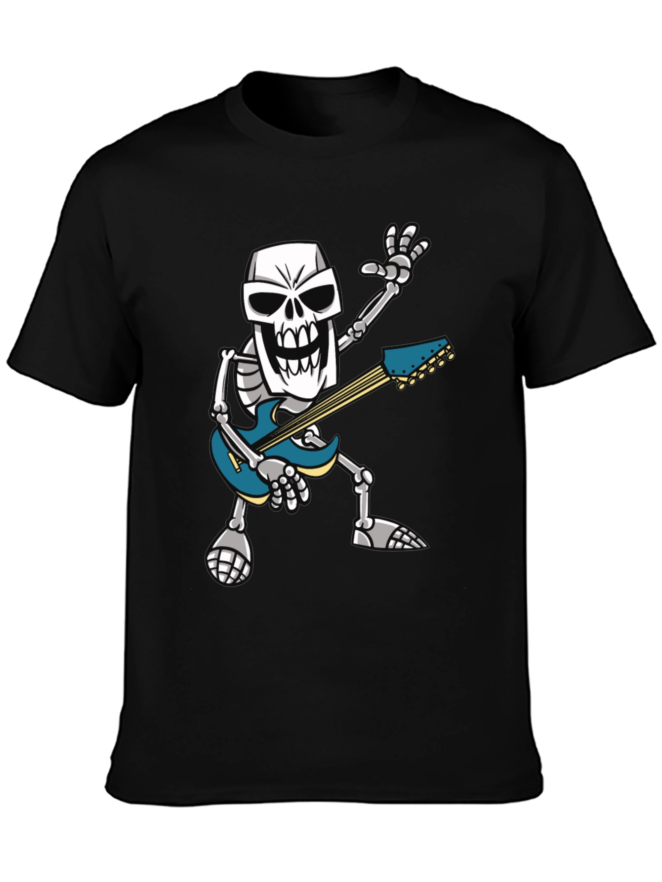 Black Skeleton Guitarist Graphic T-Shirt - Rock Out in Style! view 3