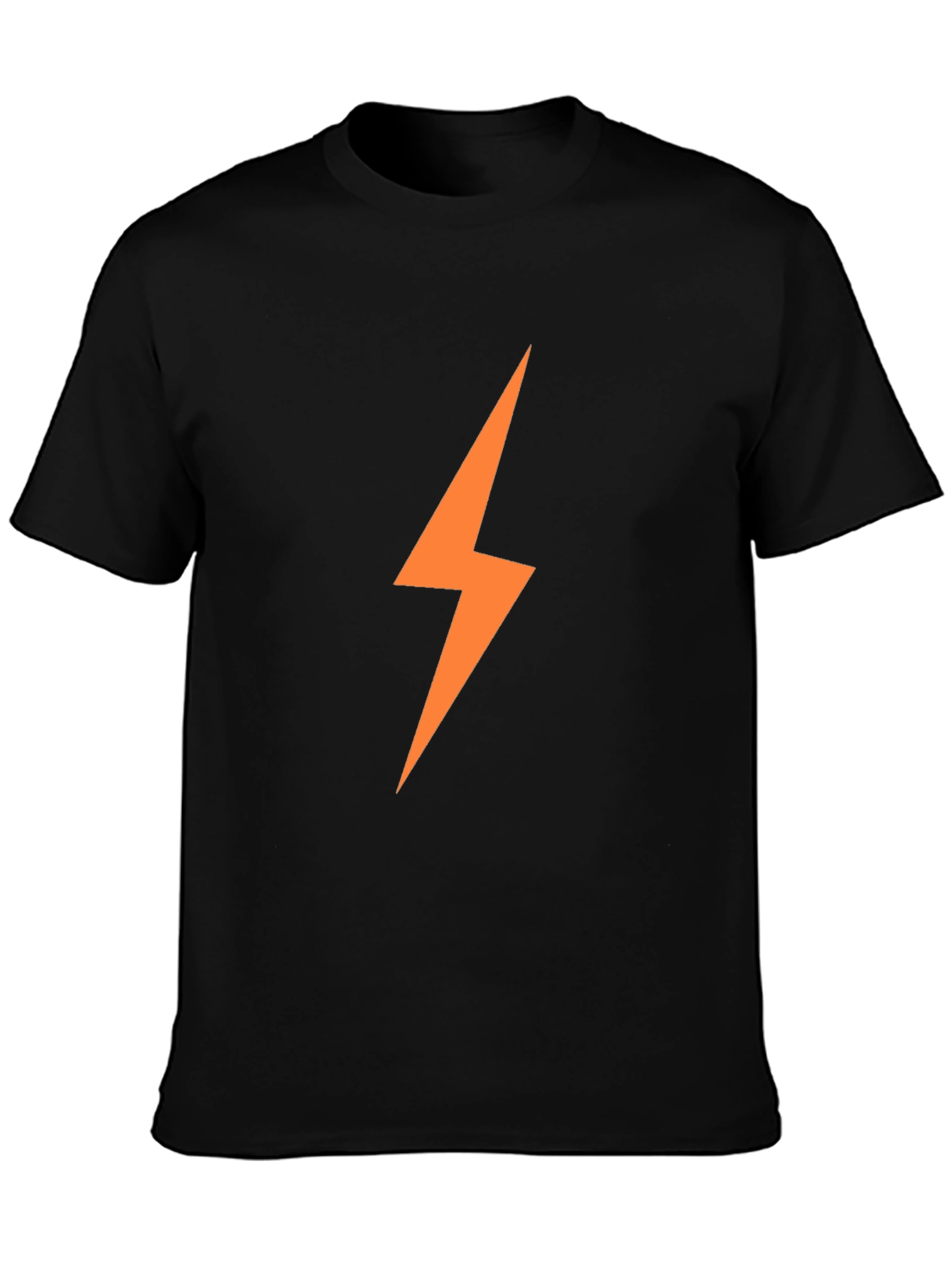Black Men's Black T-Shirt with Orange Lightning Bolt view 3