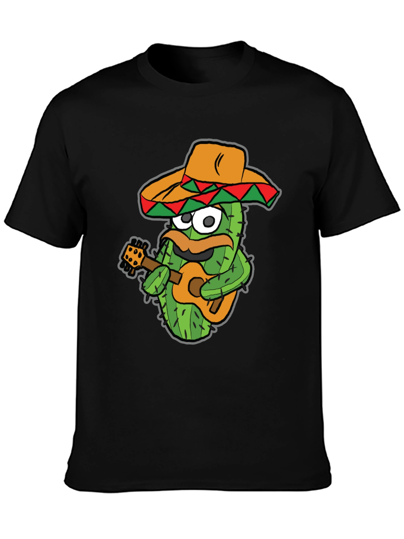Black Cactus Guitarist Graphic Tee - Black Cotton T-Shirt view 3