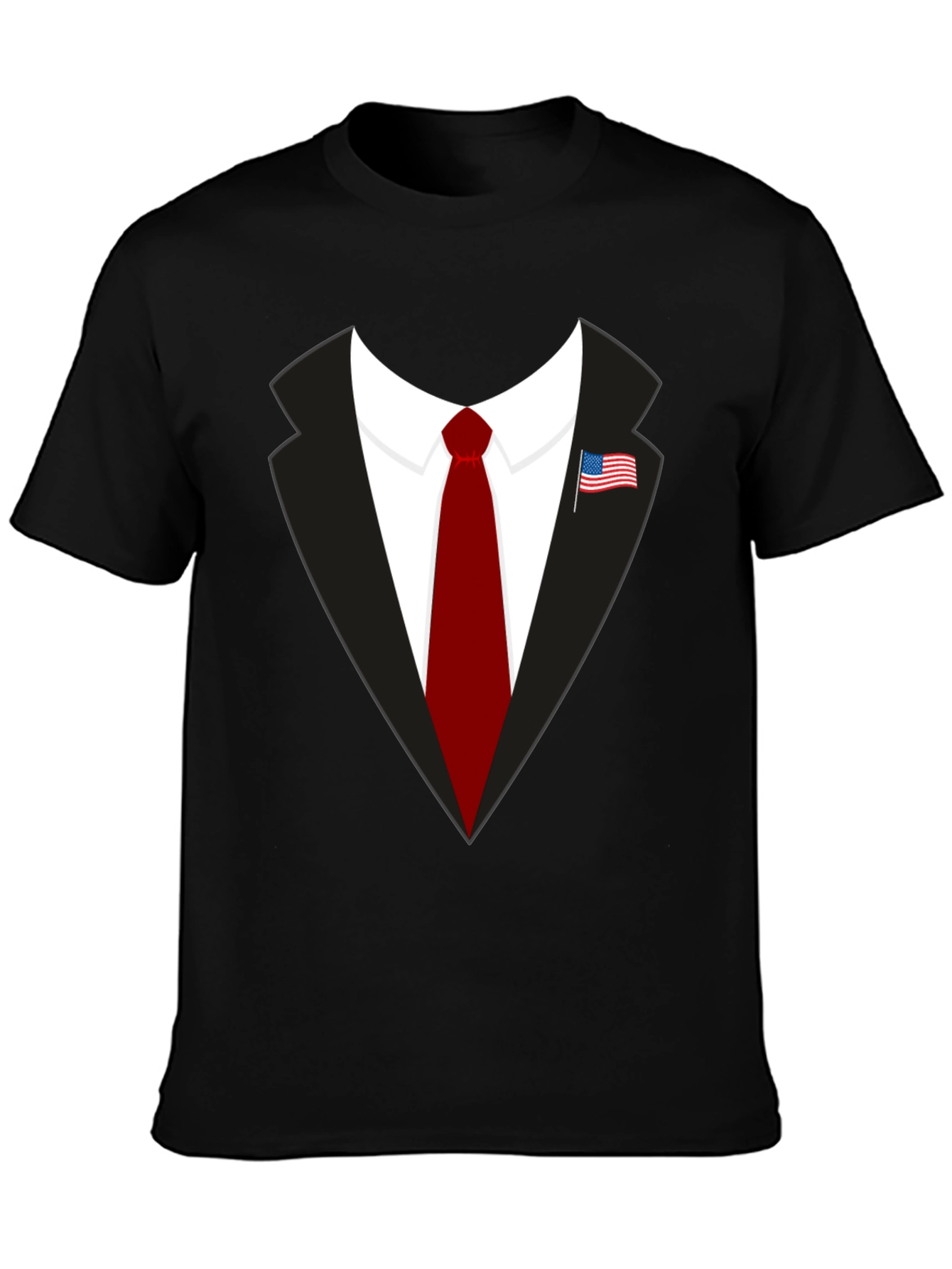 Black Suit & Tie Graphic Tee - Patriotic American Flag Pin view 3