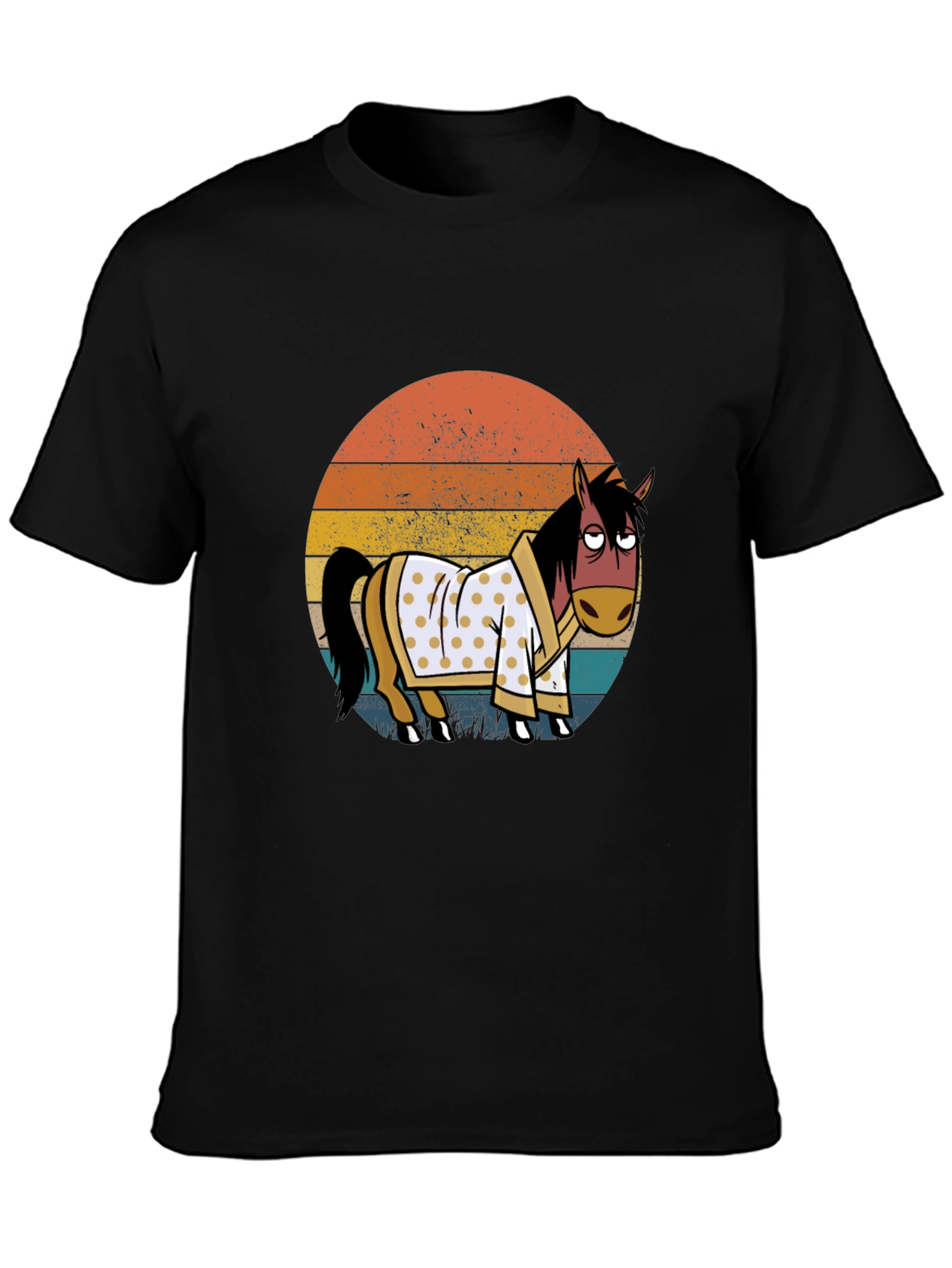 Black Retro Horse in Robe Graphic T-Shirt view 3