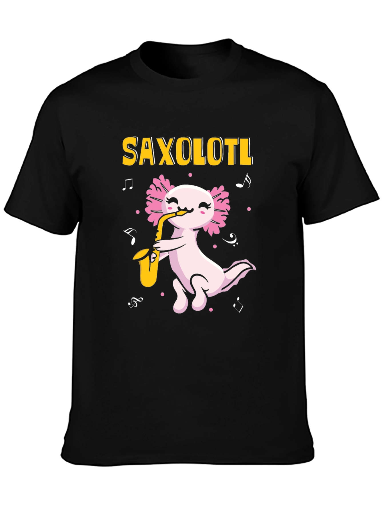 Black Saxolotl T-Shirt - Axolotl Saxophone Player view 3