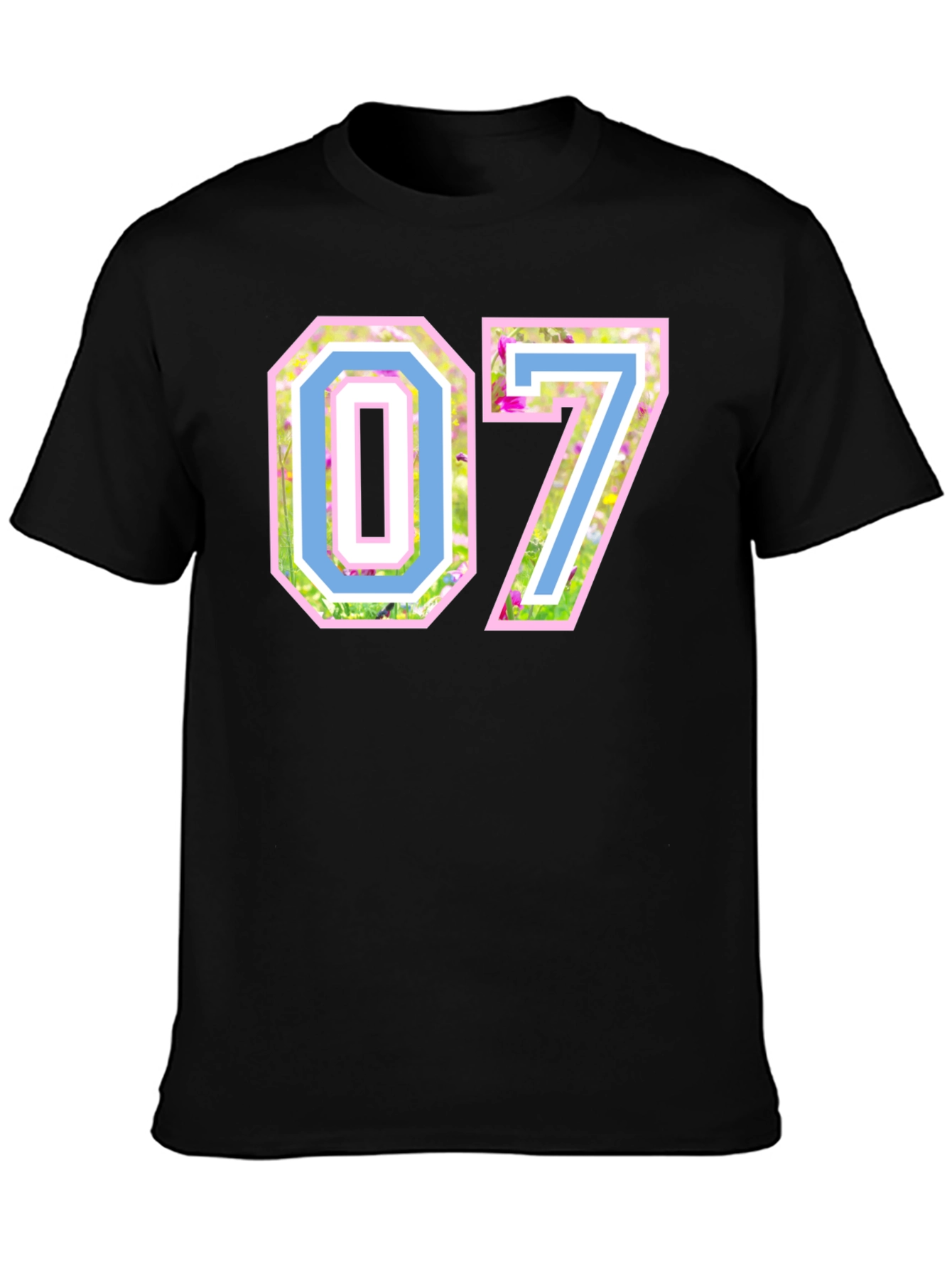 Black Floral Number 07 T-Shirt - Unique Design Tee view 3