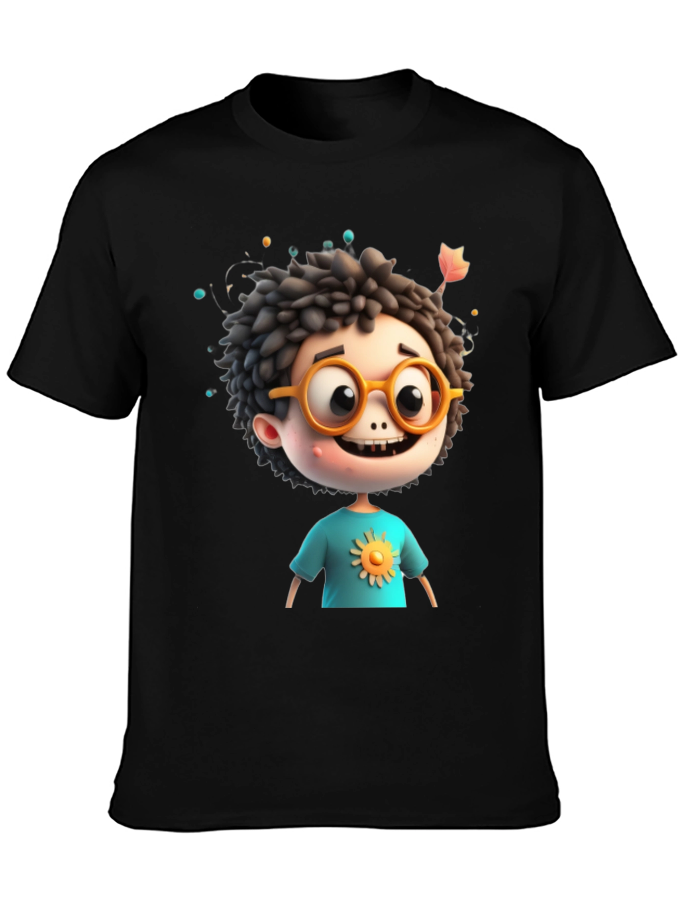 Black Cartoon Boy Graphic Tee - Whimsical Character Design view 3