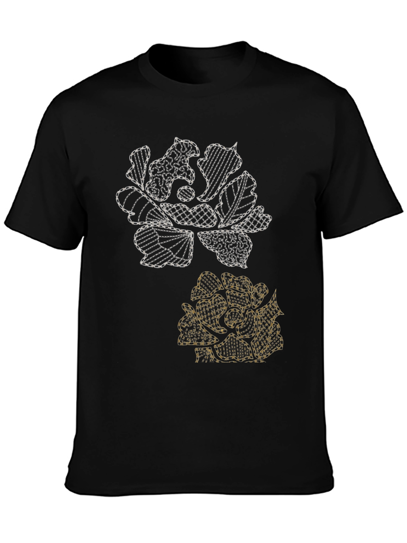 Black Floral Graphic Tee - Embroidered Rose Design view 3