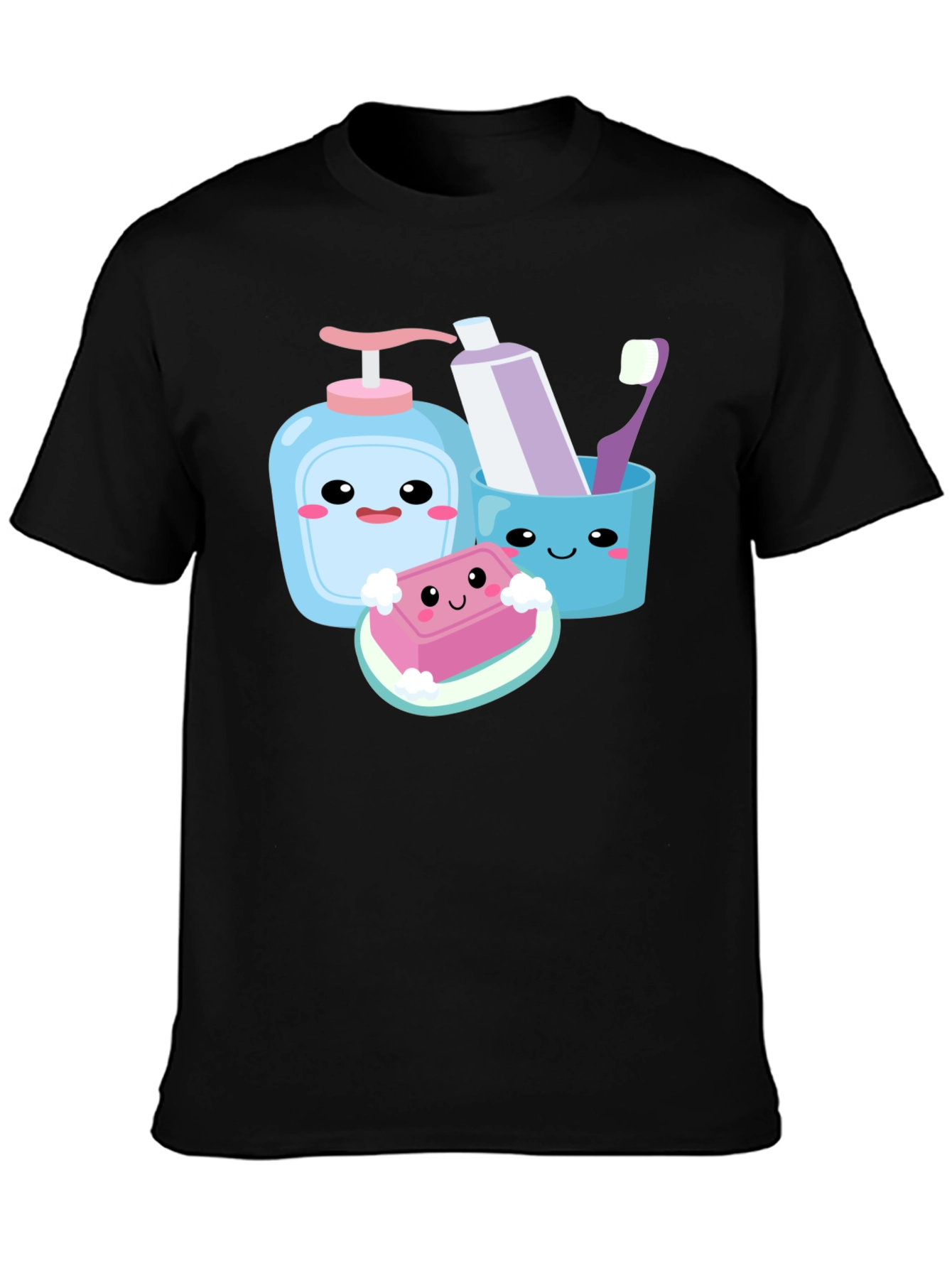 Black Kawaii Hygiene Cartoon Graphic T-Shirt view 3