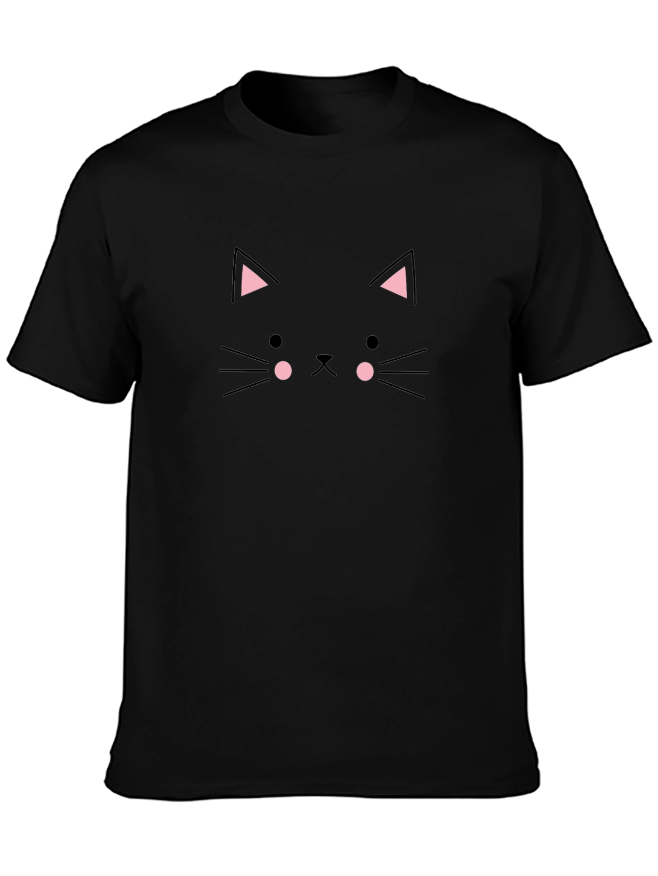 Black Cute Cat Face Black T-Shirt view 3
