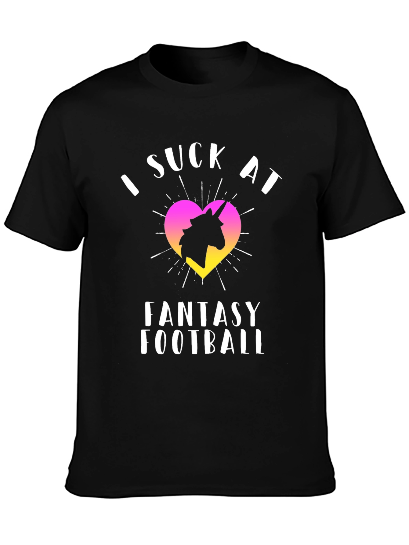 Black I Suck At Fantasy Football Unicorn T-Shirt view 3