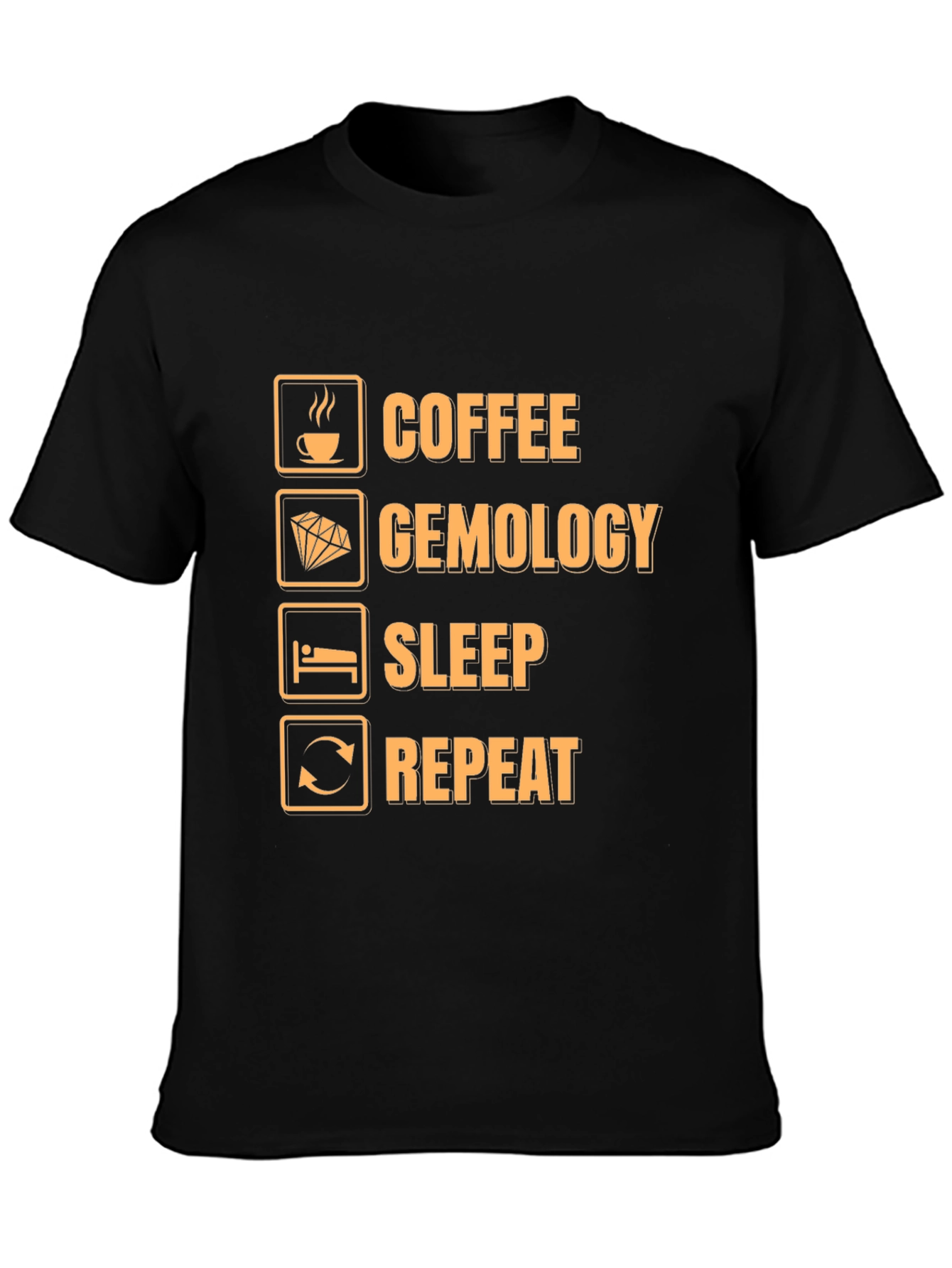 Black Coffee Gemology Sleep Repeat Funny Graphic T-Shirt view 3