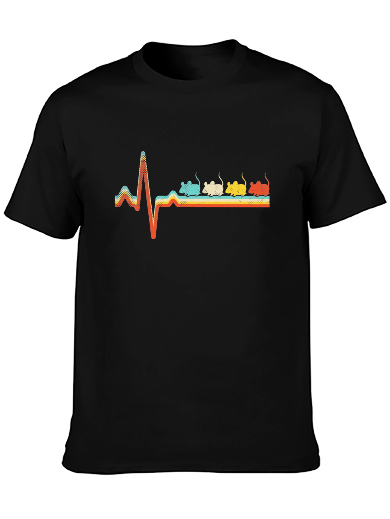 Black Retro Mouse Heartbeat T-Shirt view 3
