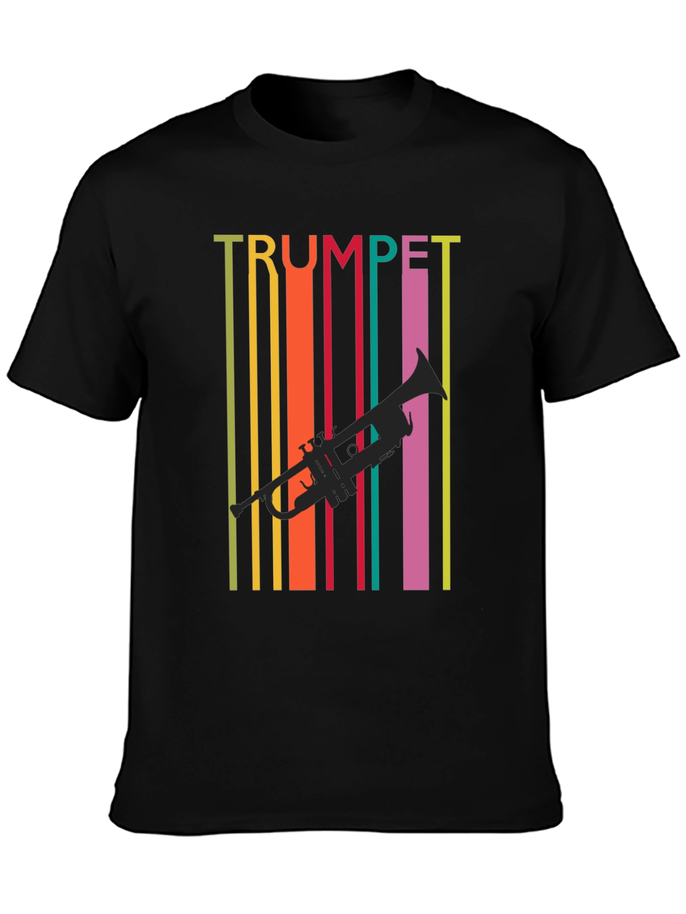Black Retro Trumpet Graphic Tee - Colorful Music Lover T-Shirt view 3
