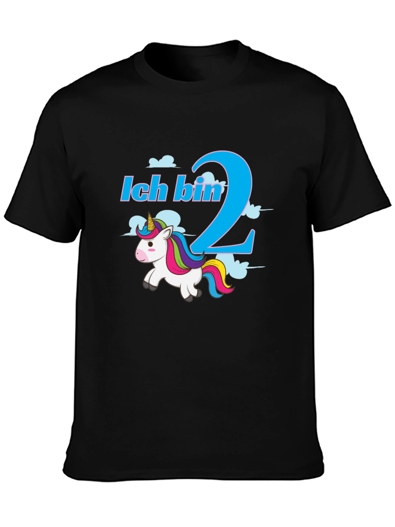 Black Ich Bin 2 Unicorn T-Shirt - Birthday Gift view 3