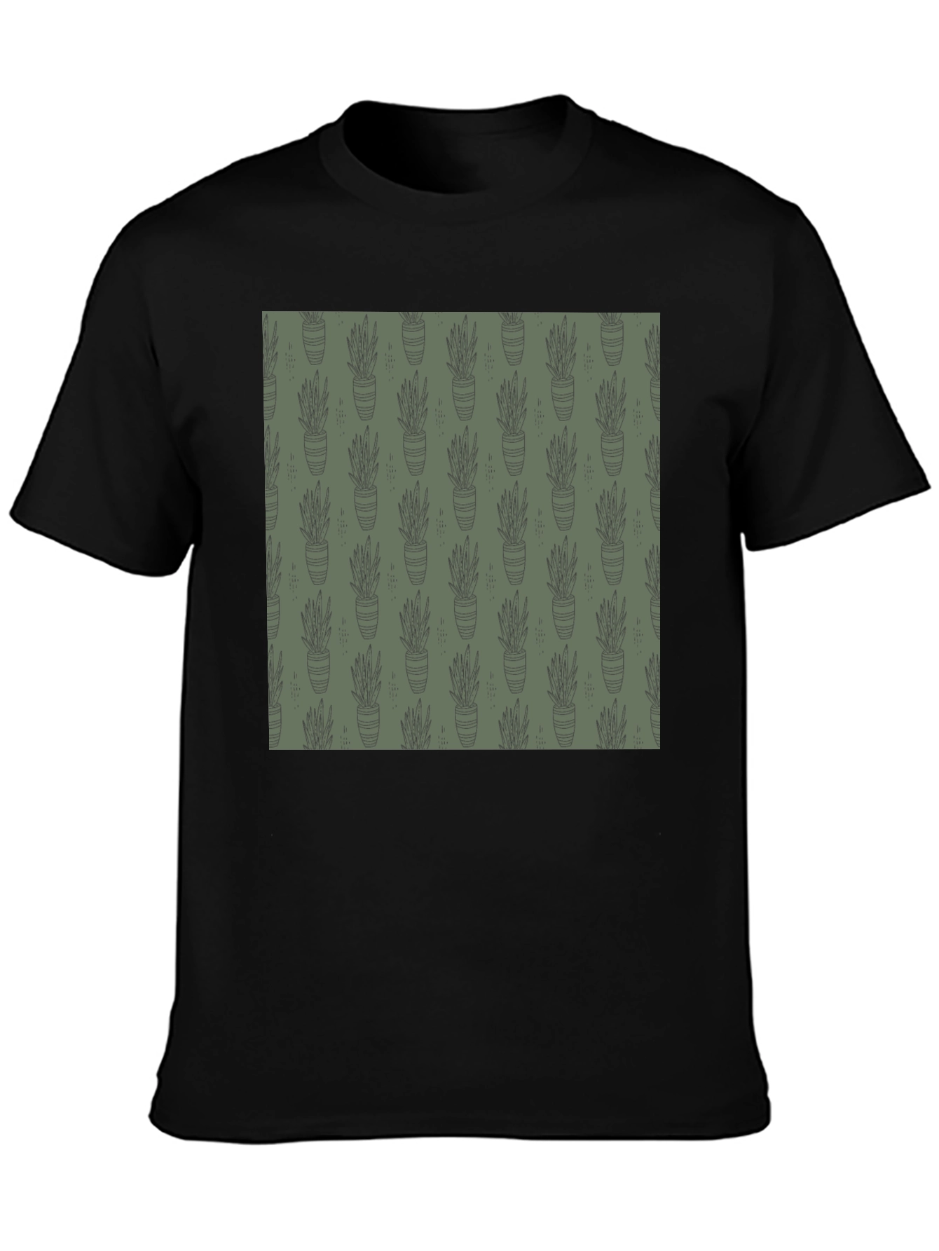 Black Unique Potted Plant Print T-Shirt view 3