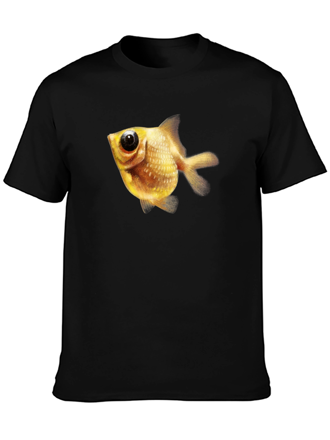 Black Men's Black T-Shirt with Goldfish Graphic view 3