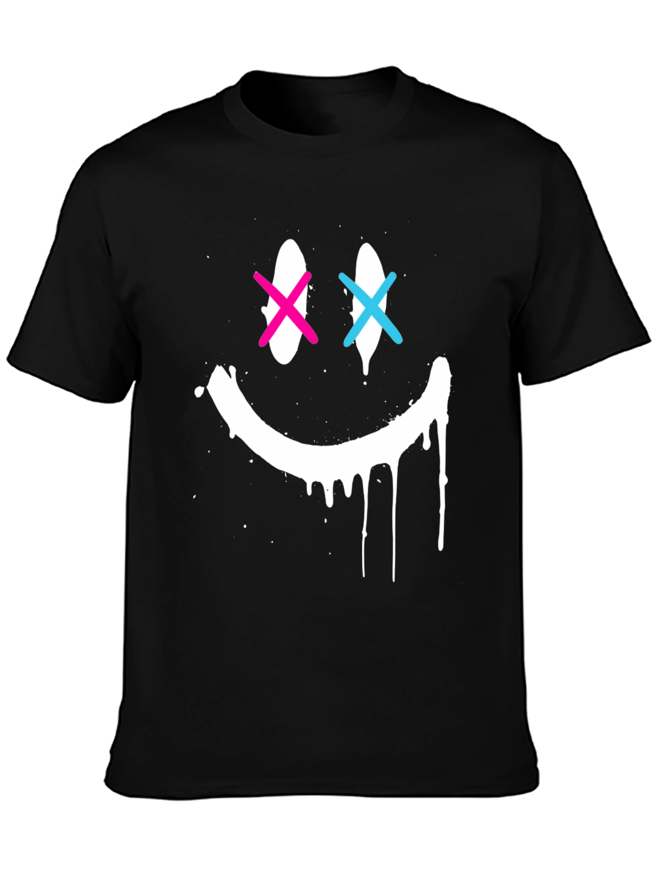 Black Smiley Face Drip Graphic Tee view 3