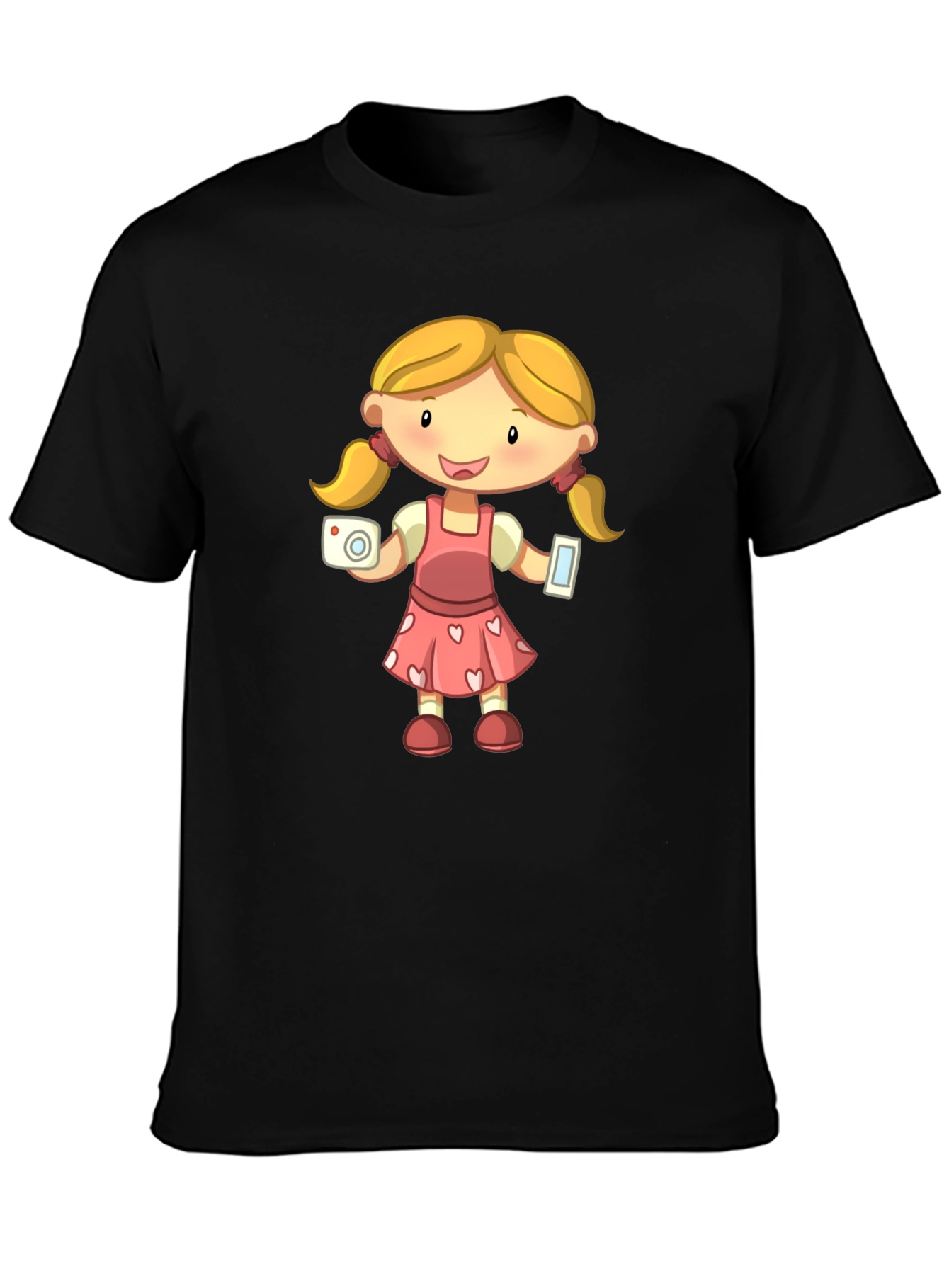 Black Cartoon Girl Graphic Black T-Shirt view 3