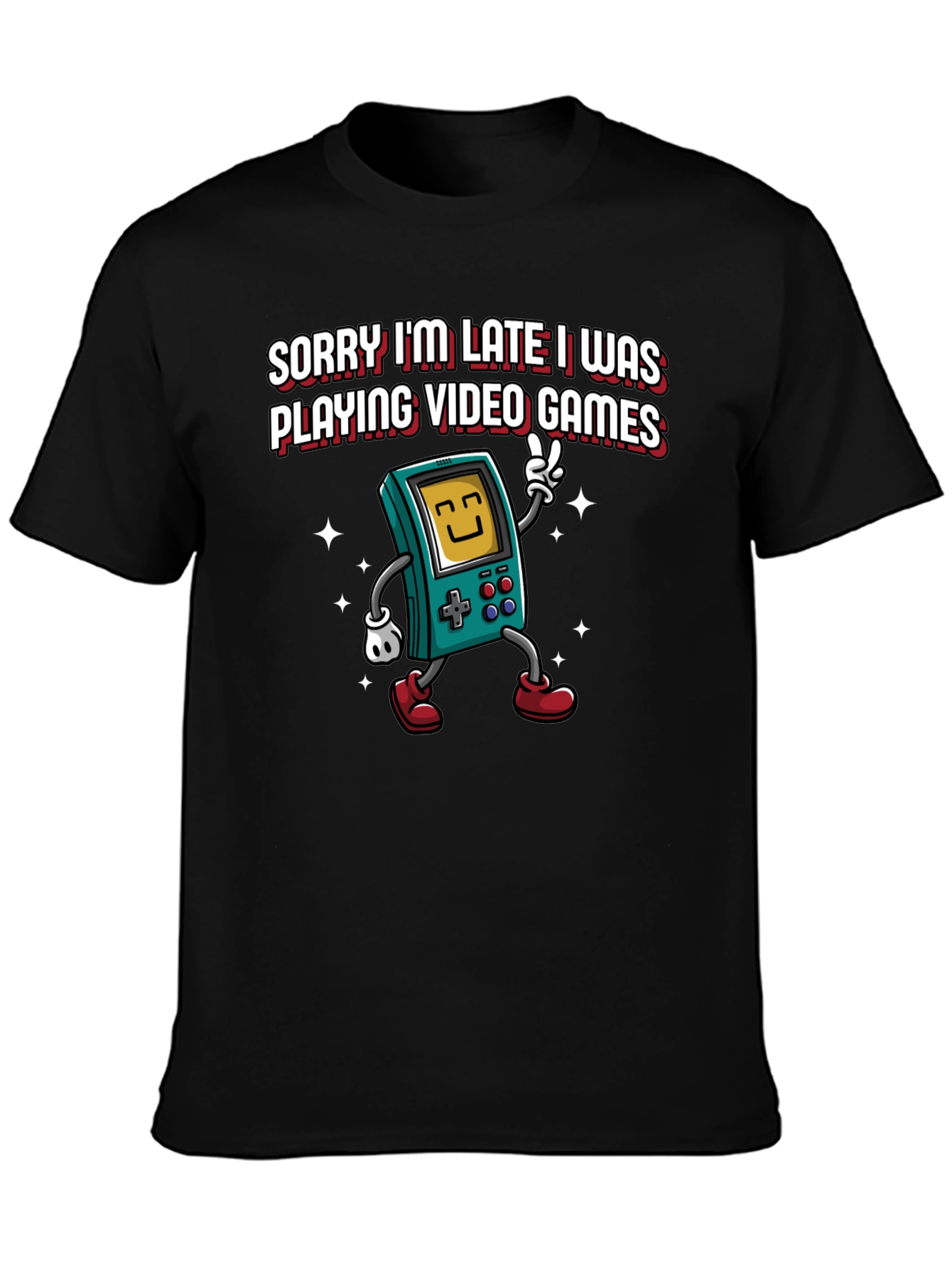 Black Sorry I'm Late Video Games Graphic Tee view 3