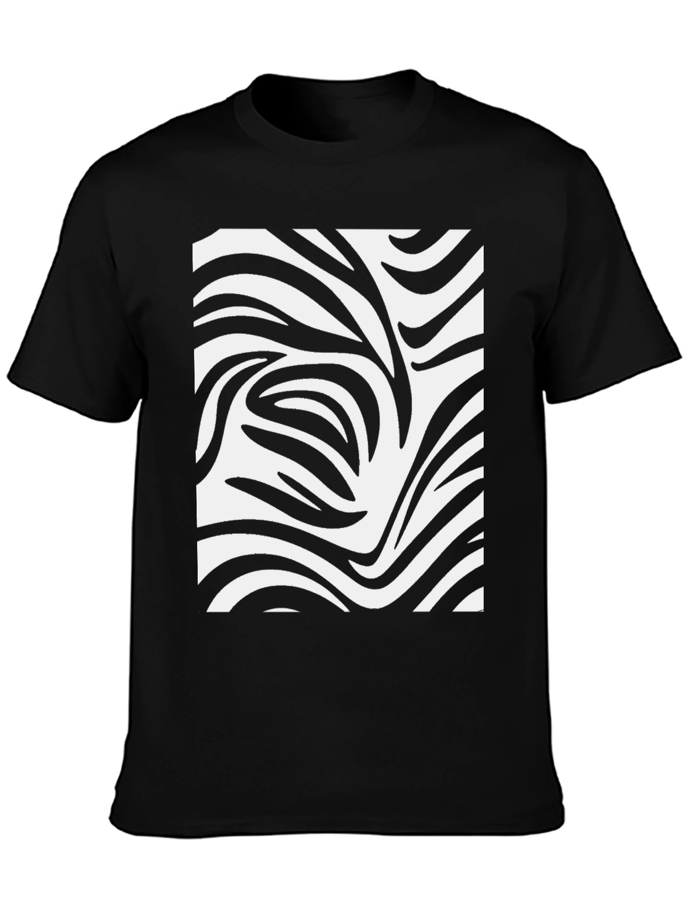 Black Zebra Stripe Print Black T-Shirt view 3