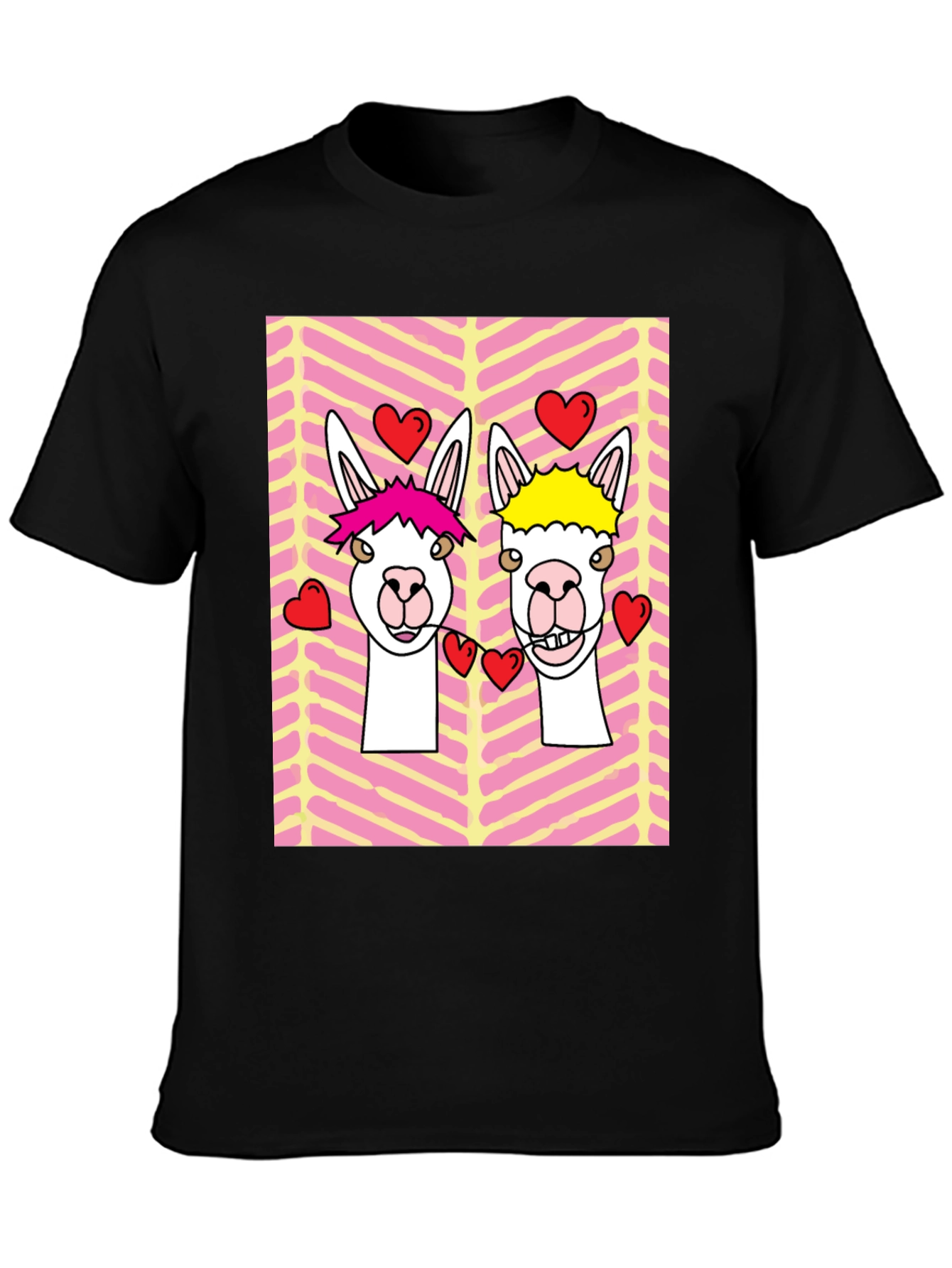 Black Llama Love Graphic Tee - Valentine's Day Black T-Shirt view 3