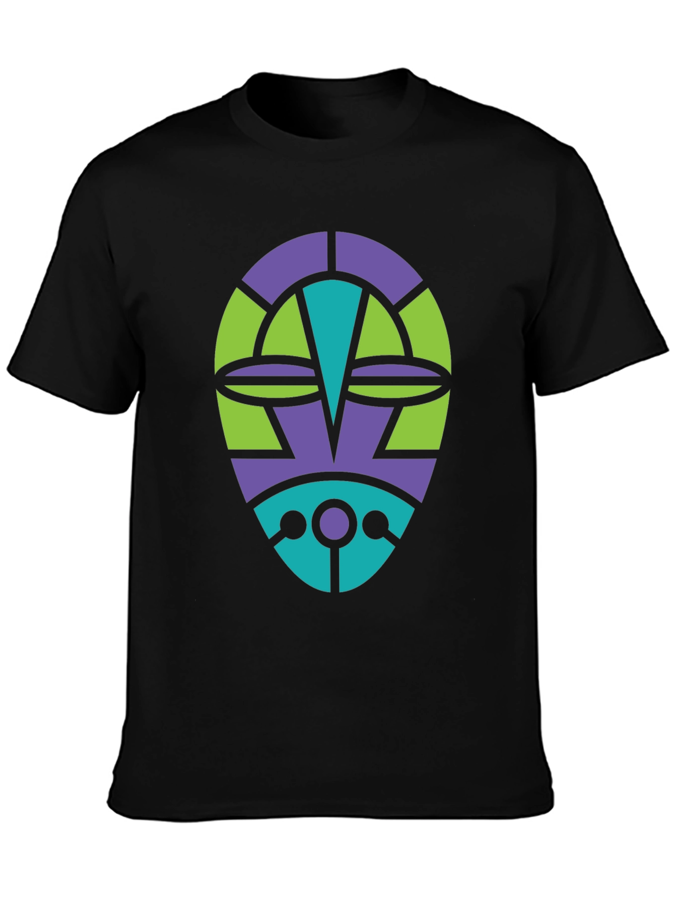 Black Abstract Tribal Mask Graphic T-Shirt view 3