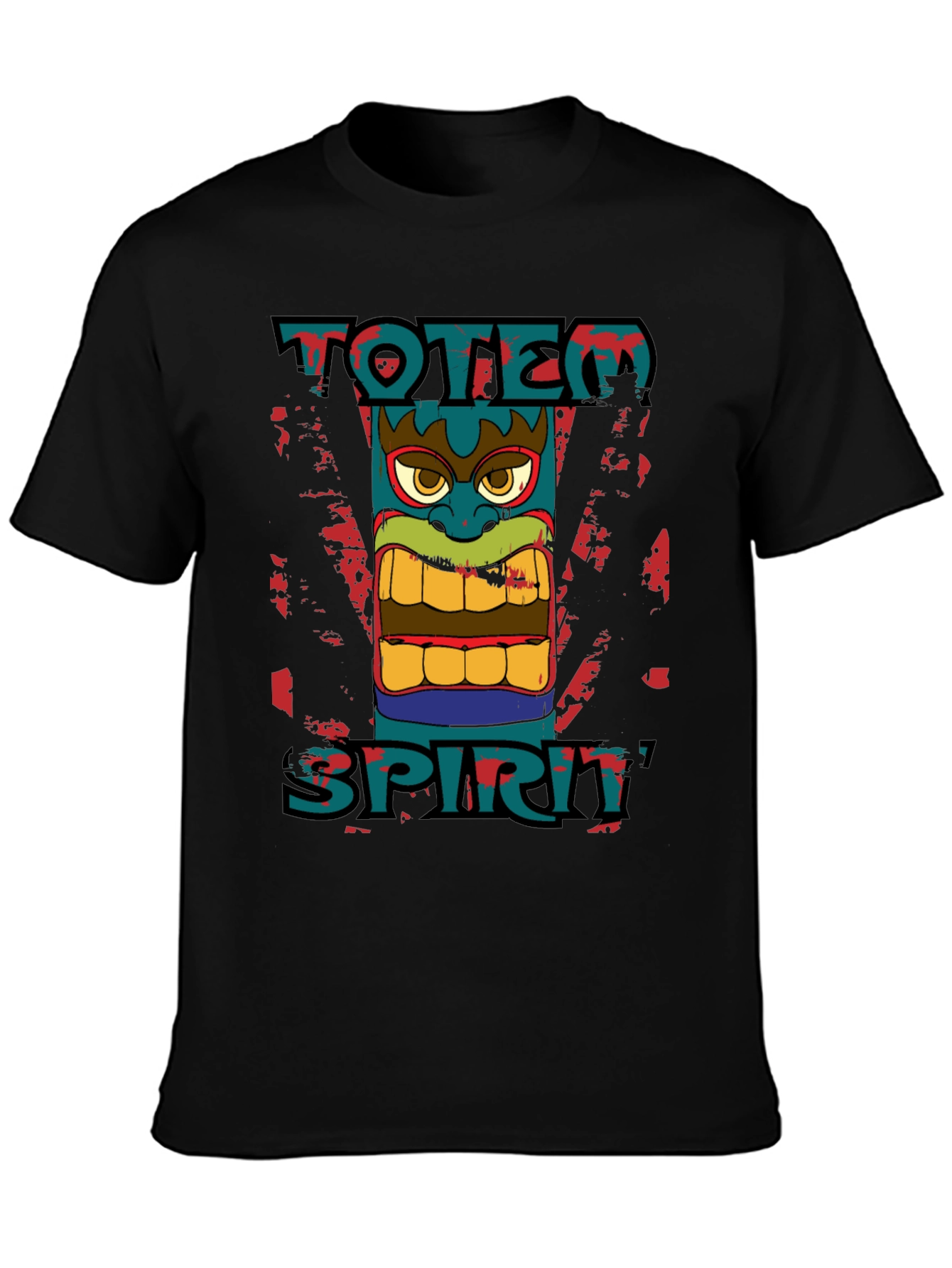 Black Totem Spirit Graphic Tee - Black Cotton T-Shirt view 3
