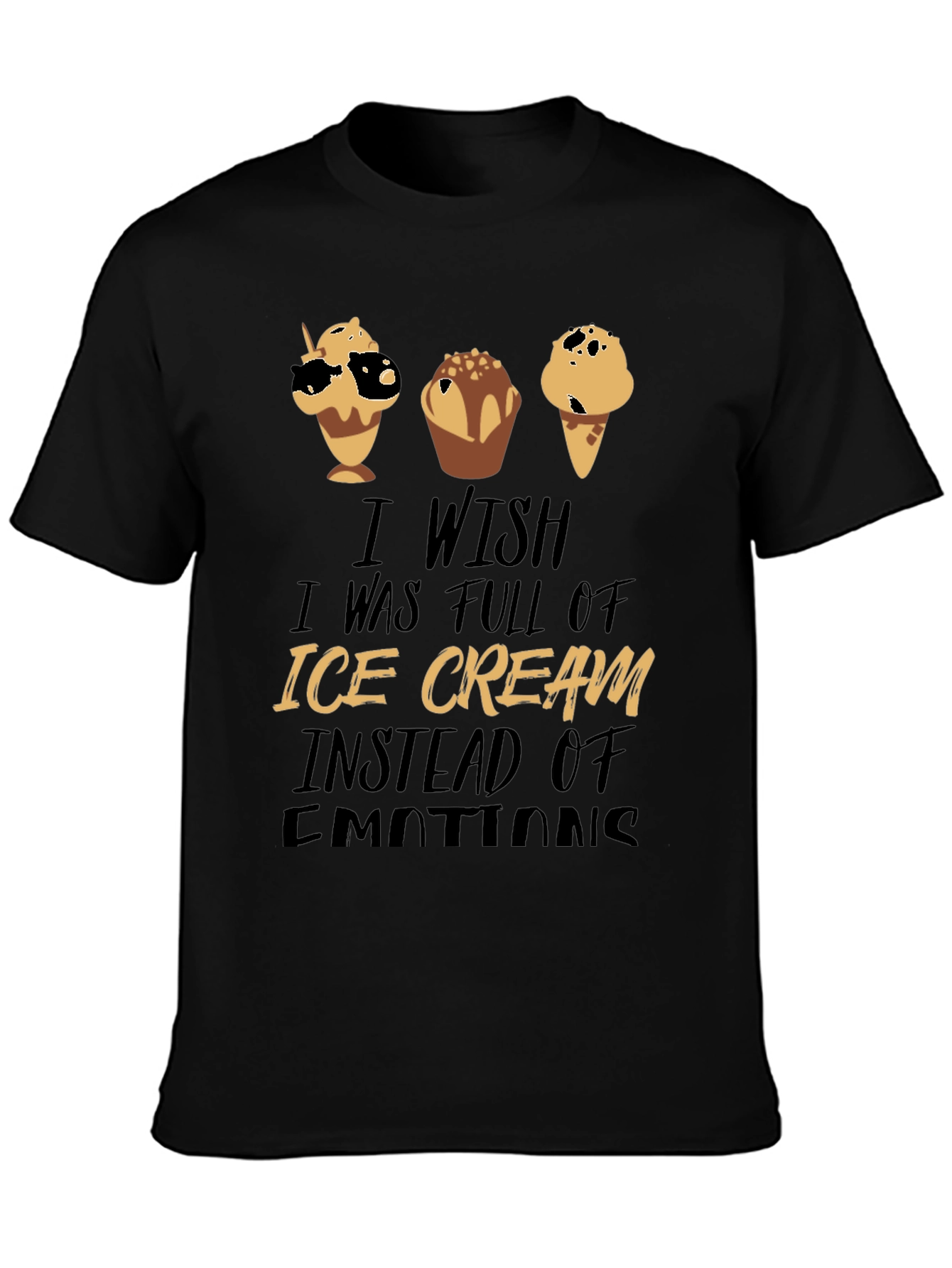 Black Ice Cream Emotions Black Graphic T-Shirt view 3