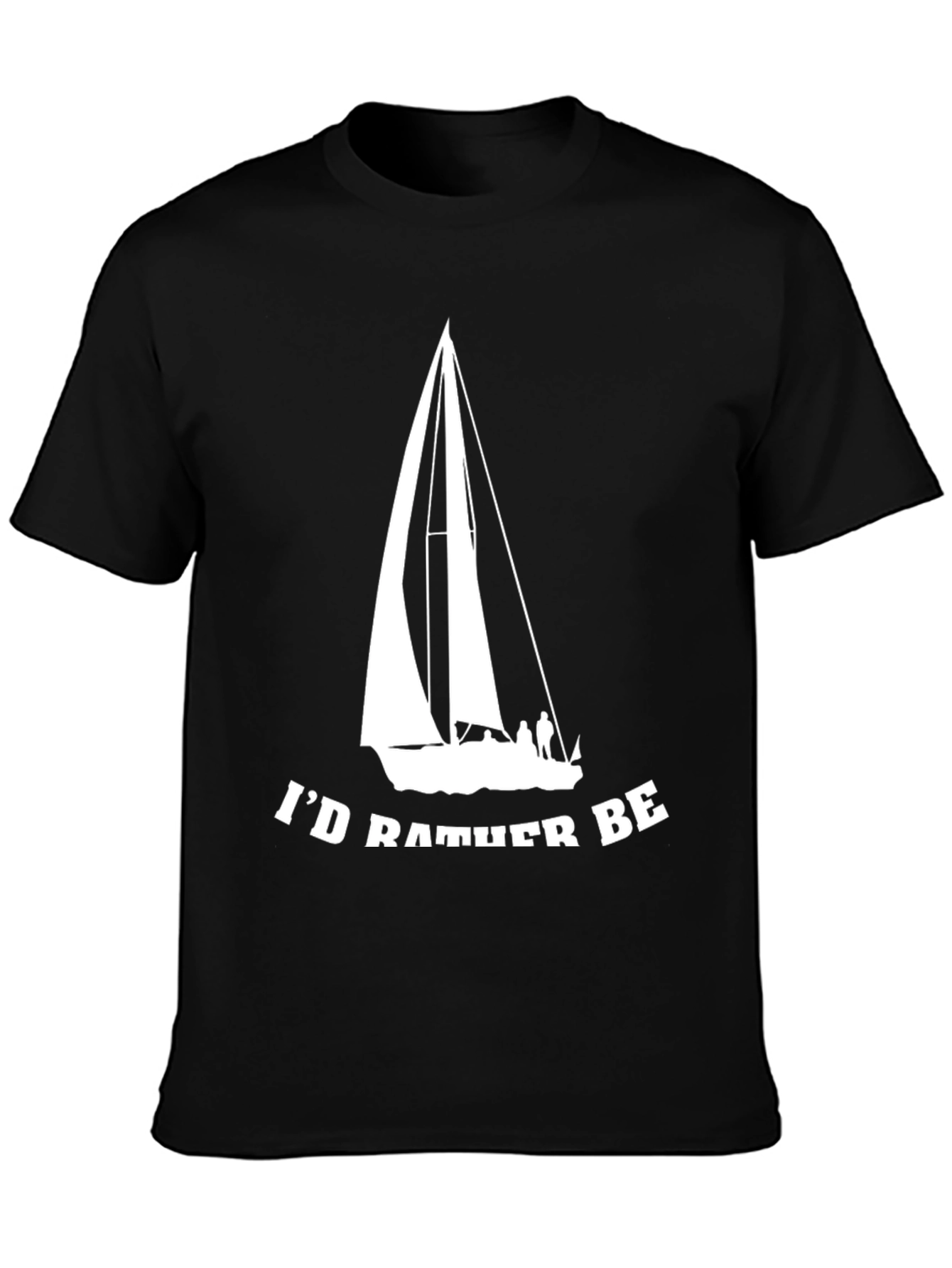Black Sailboat T-Shirt - "I'd Rather Be Sailing" Black Tee view 3