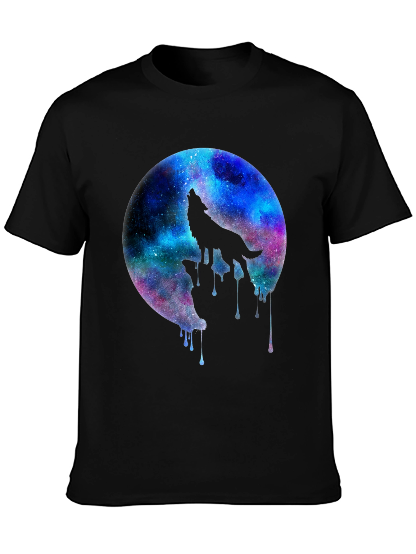 Black Galaxy Wolf Howl Black T-Shirt view 3