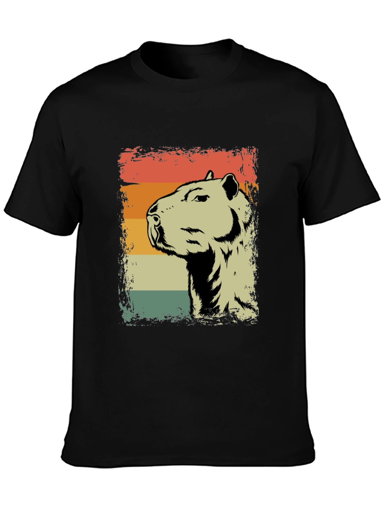 Black Retro Capybara Graphic Tee - Vintage Style Animal Shirt view 3