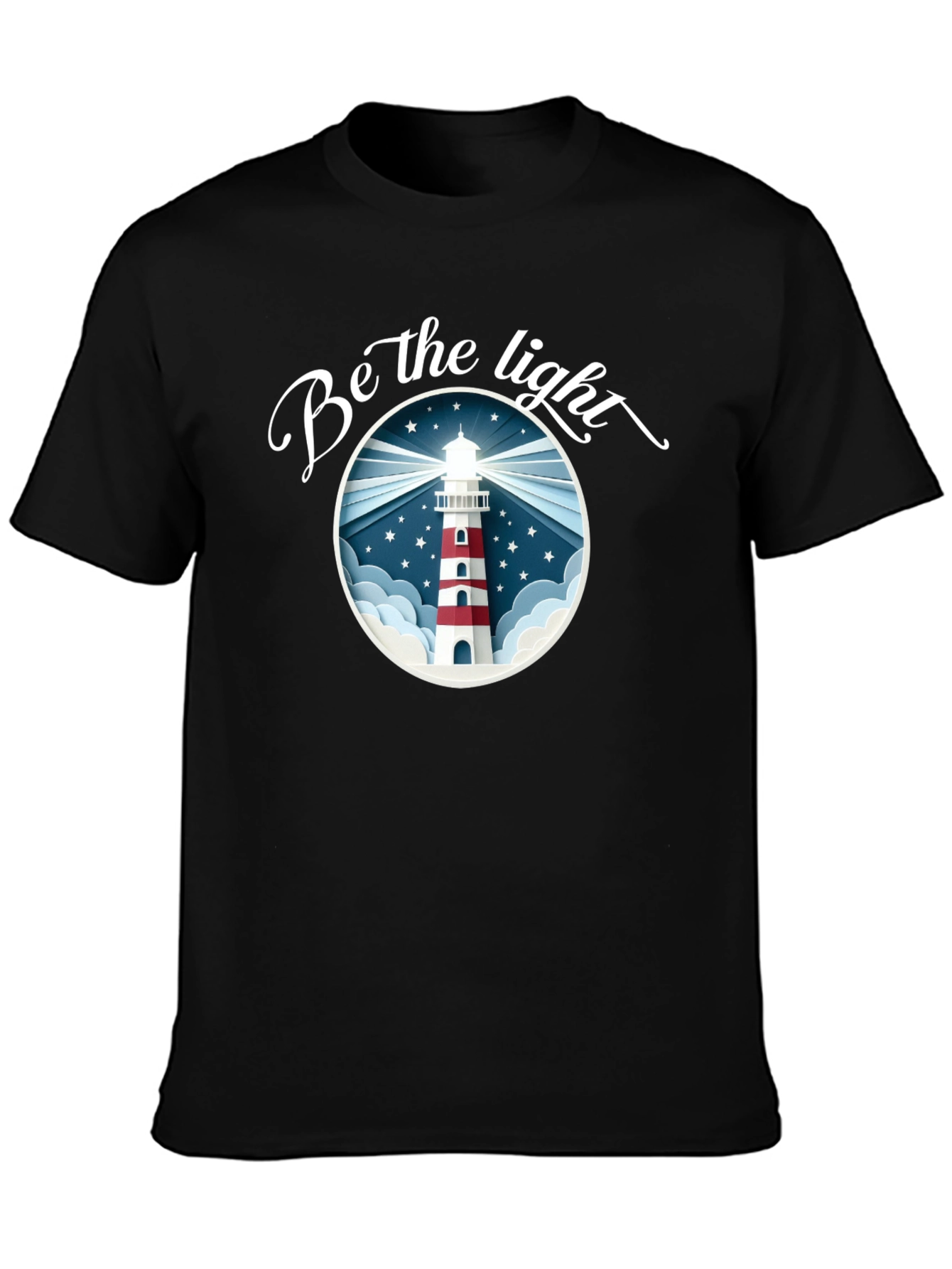 Black Be the Light Lighthouse Graphic Tee - Black Cotton T-Shirt view 3