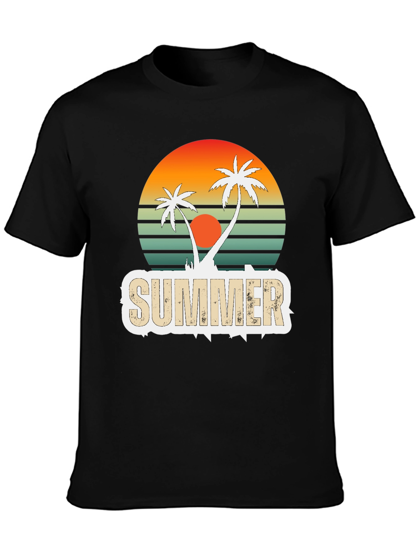Black Retro Summer Palm Tree Graphic T-Shirt view 3