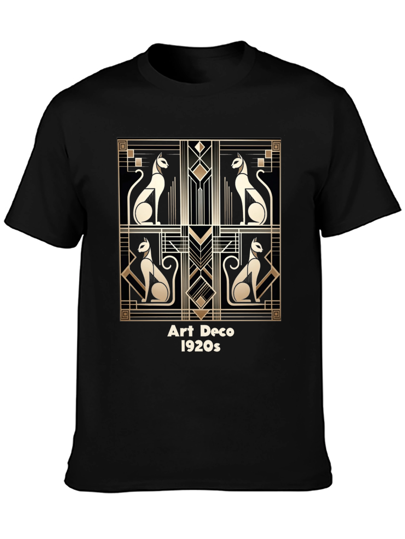 Black Art Deco Cats T-Shirt - Vintage 1920s Style view 3