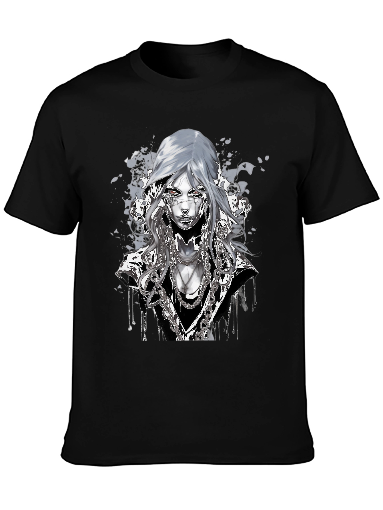 Black Graphic T-Shirt: Cyberpunk Chain Design view 3