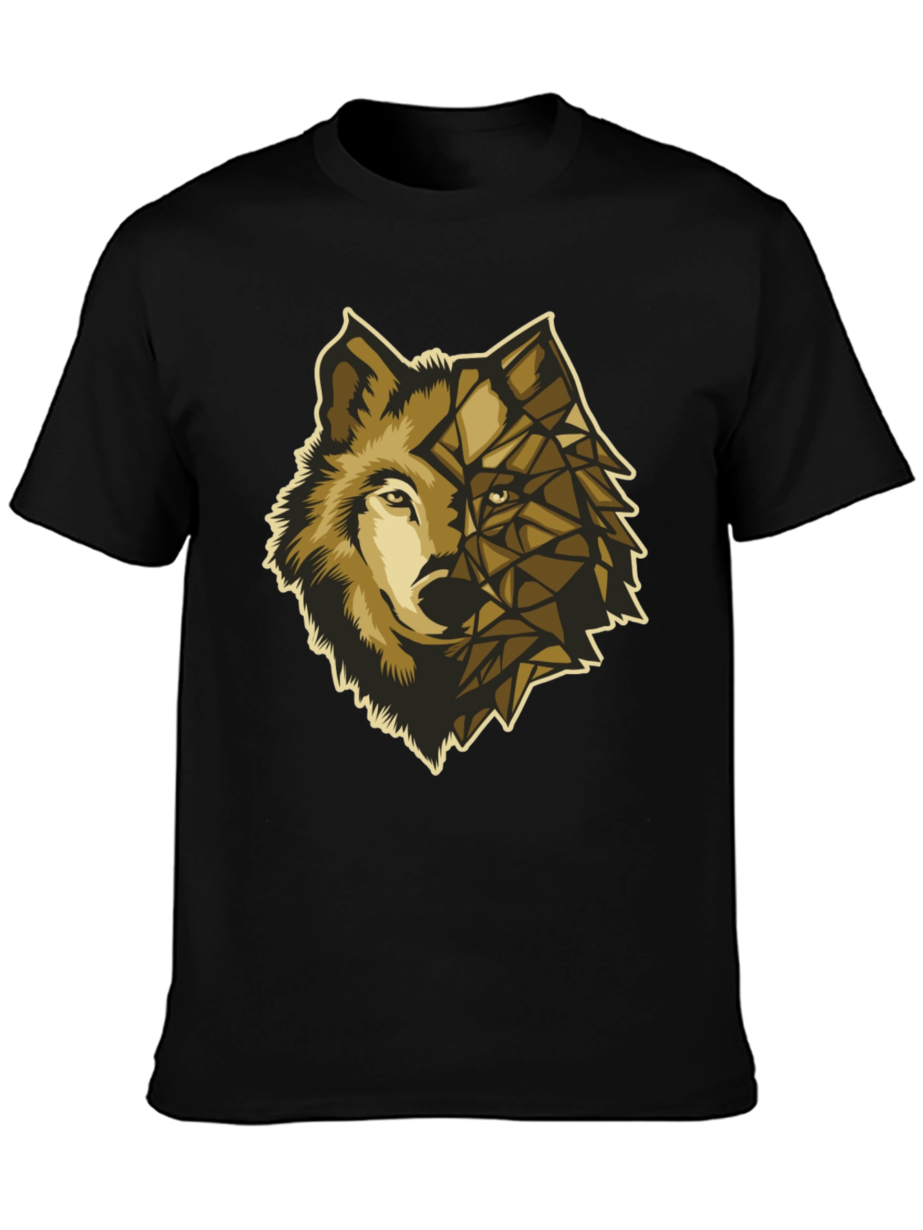 Black Geometric Wolf Graphic Tee - Premium Black Cotton view 3