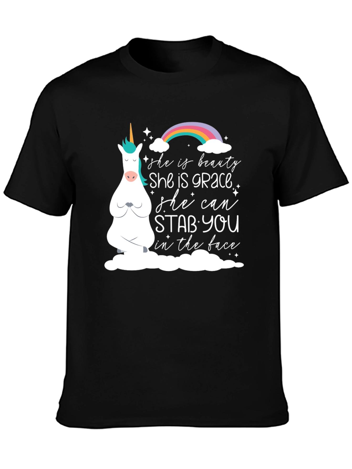 Black Unicorn Humor Graphic Tee - She Can Stab You view 3