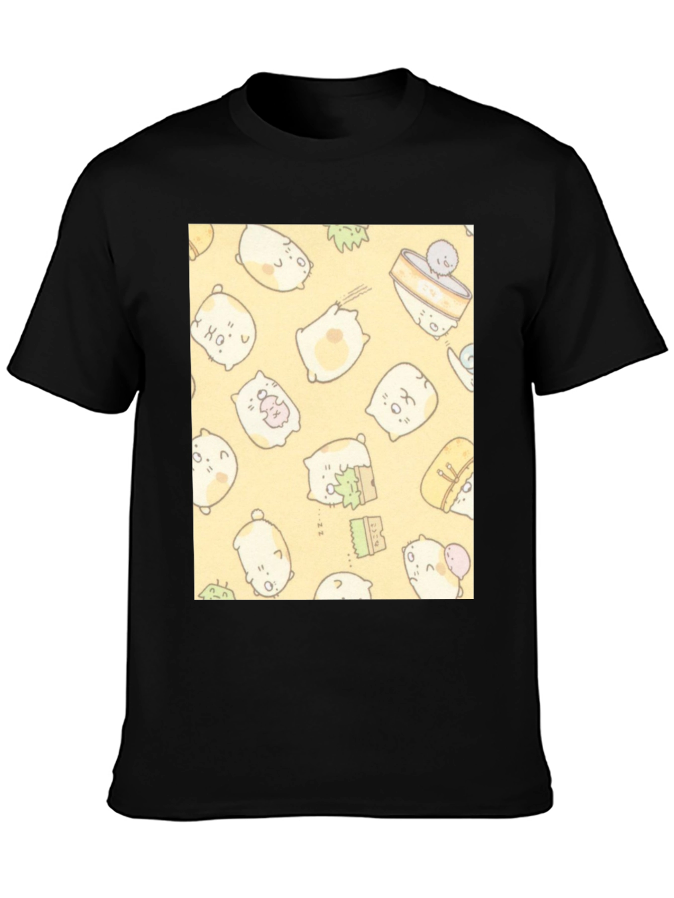Black Kawaii Character Pattern T-Shirt - Black view 3