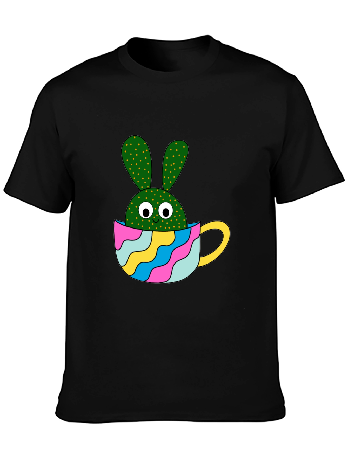 Black Cactus Bunny Black T-Shirt view 3