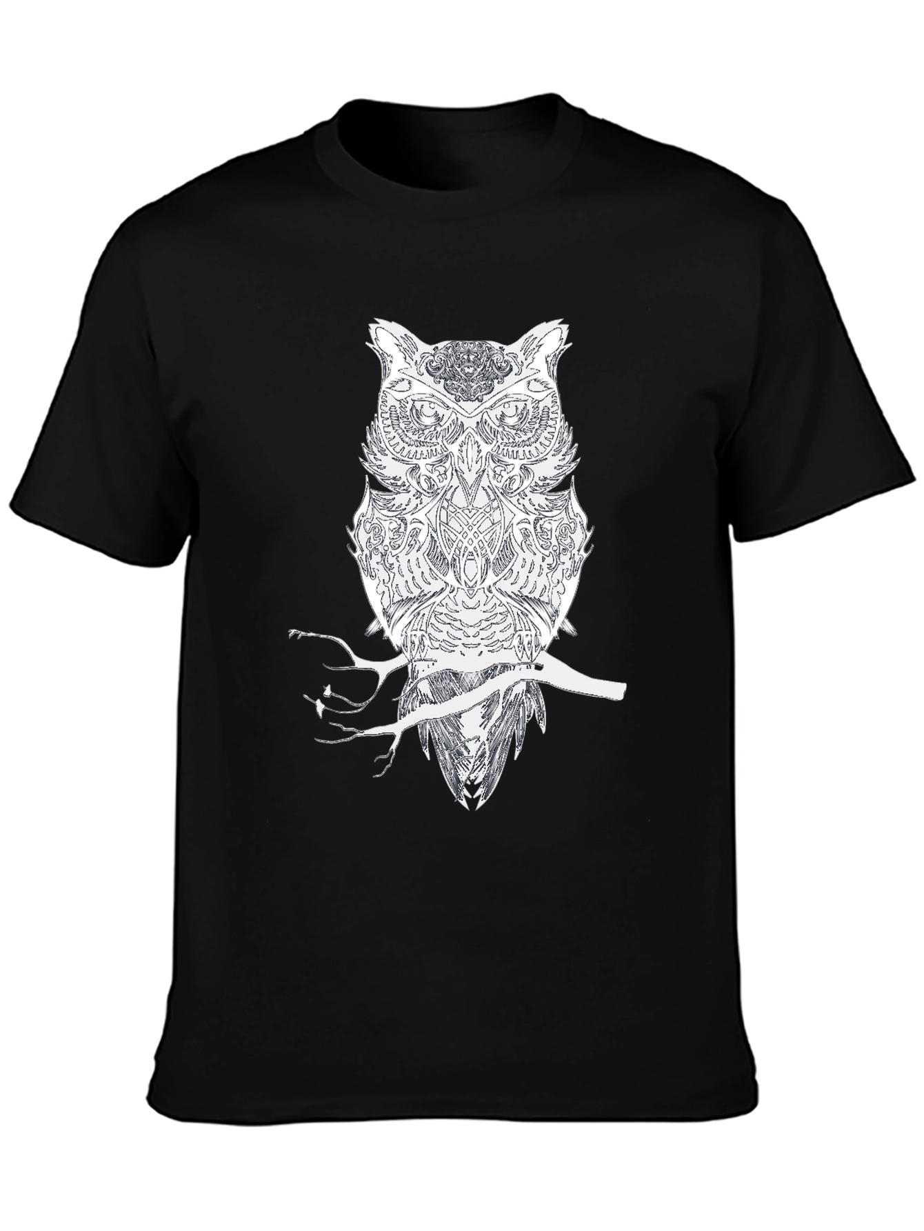 Black Owl on Branch Black Tee - Unique Graphic Design view 3