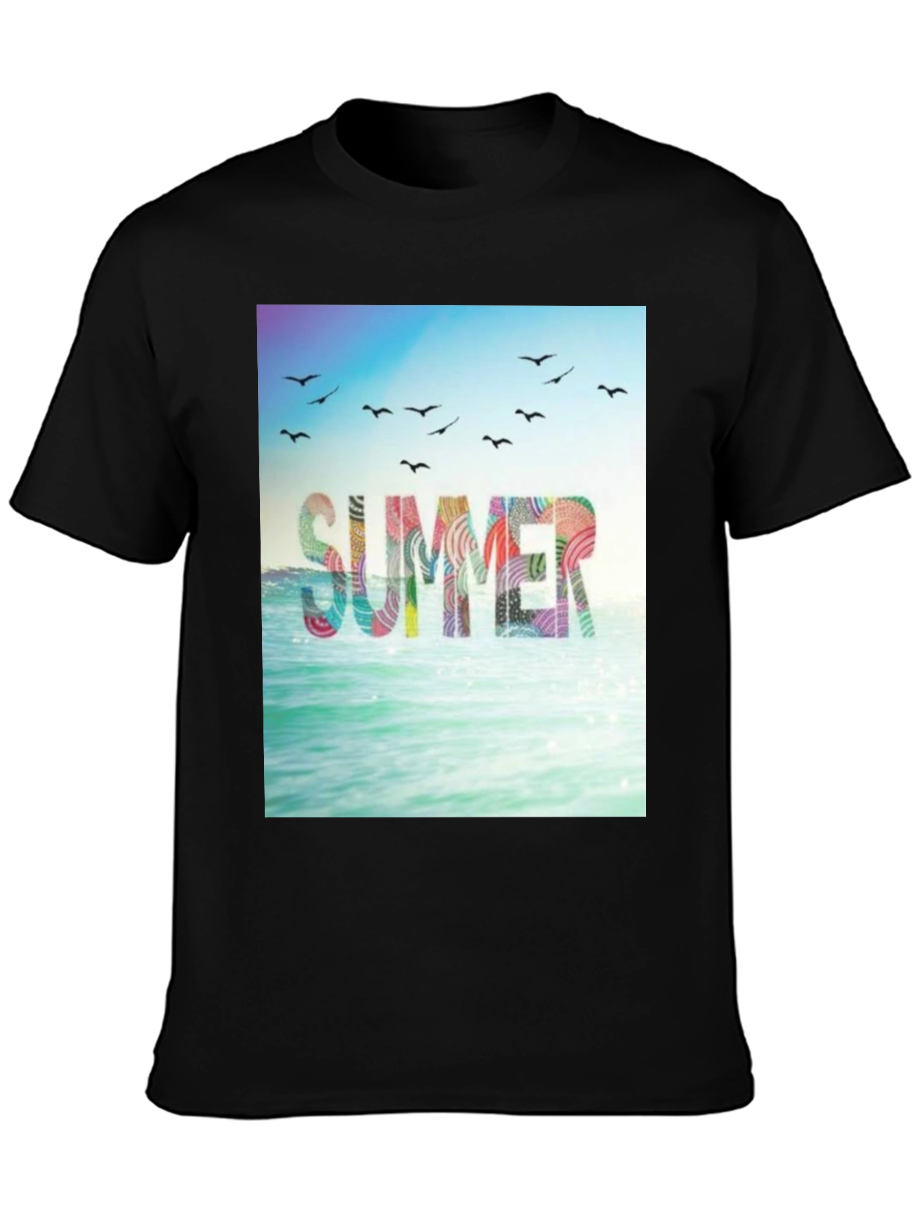 Black Summer Beach Graphic Tee - Black Cotton T-Shirt view 3