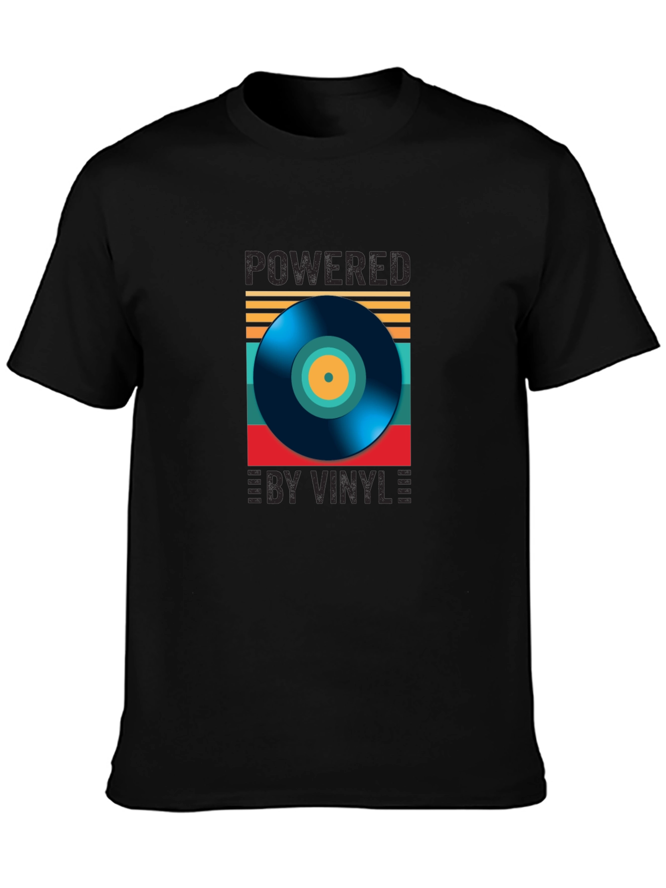 Black Powered by Vinyl Graphic Tee - Retro Music Lover Shirt view 3