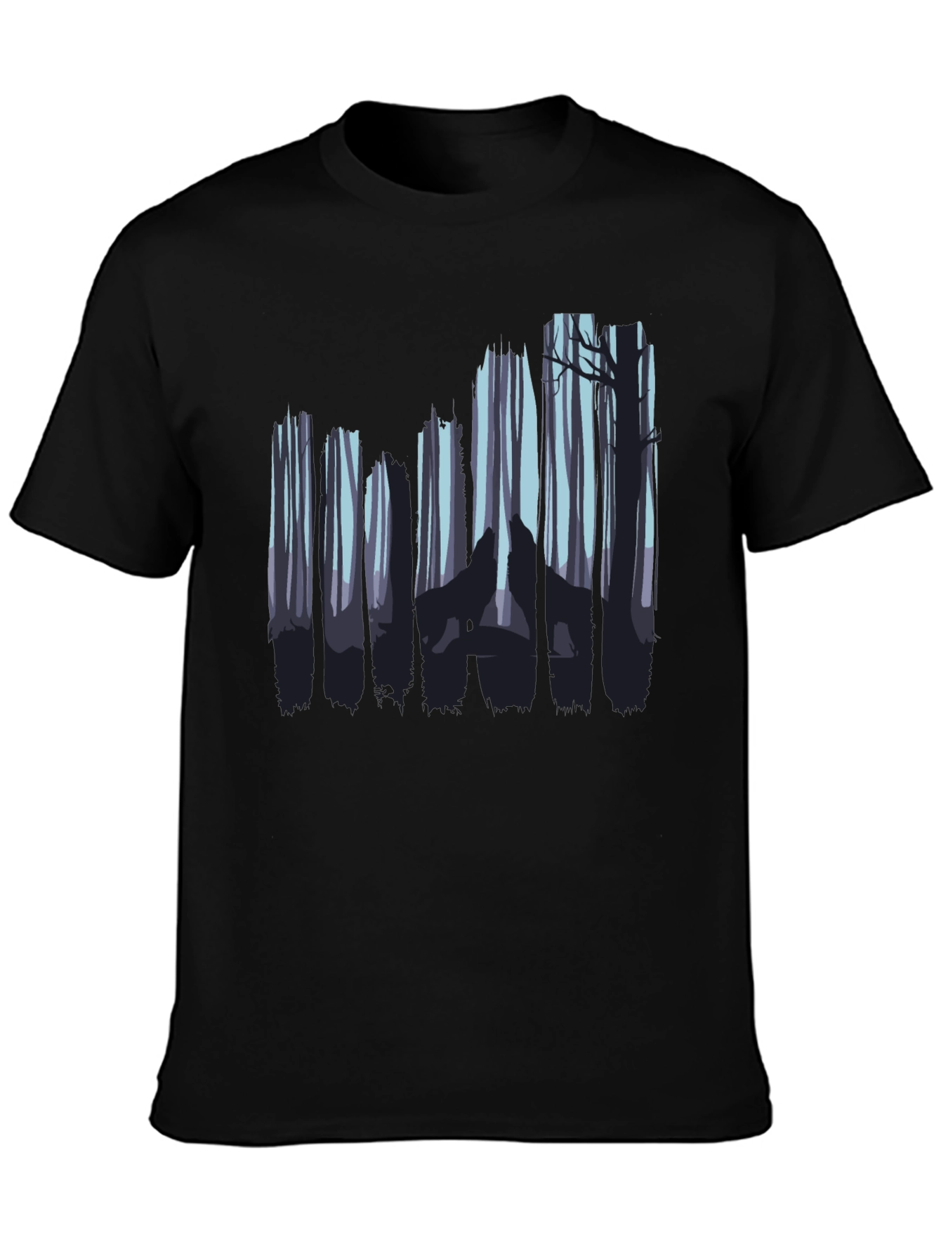 Black Wolf Forest Graphic Tee - Black Cotton Blend view 3