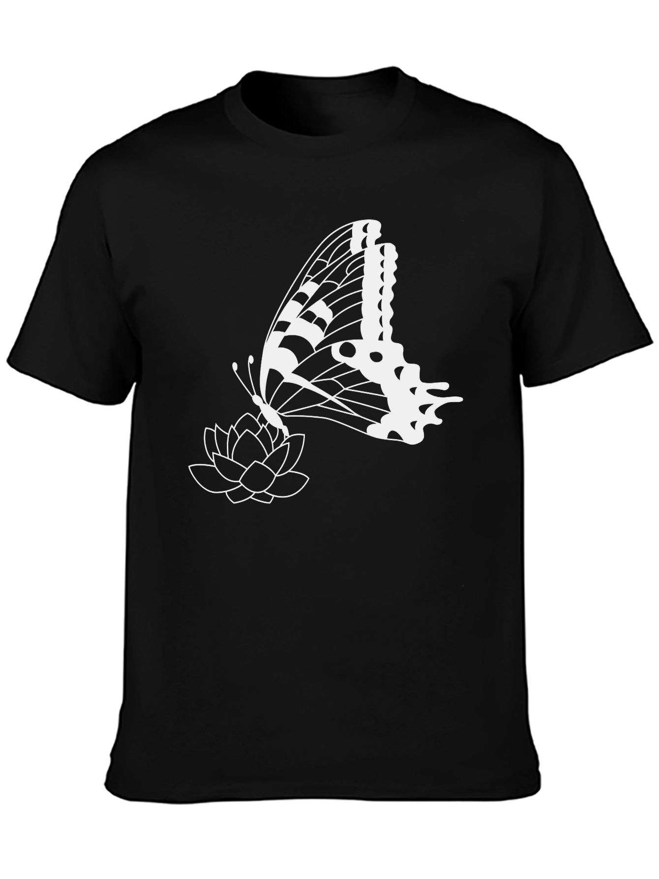Black Butterfly & Lotus Graphic Tee - Stylish Black T-Shirt view 3
