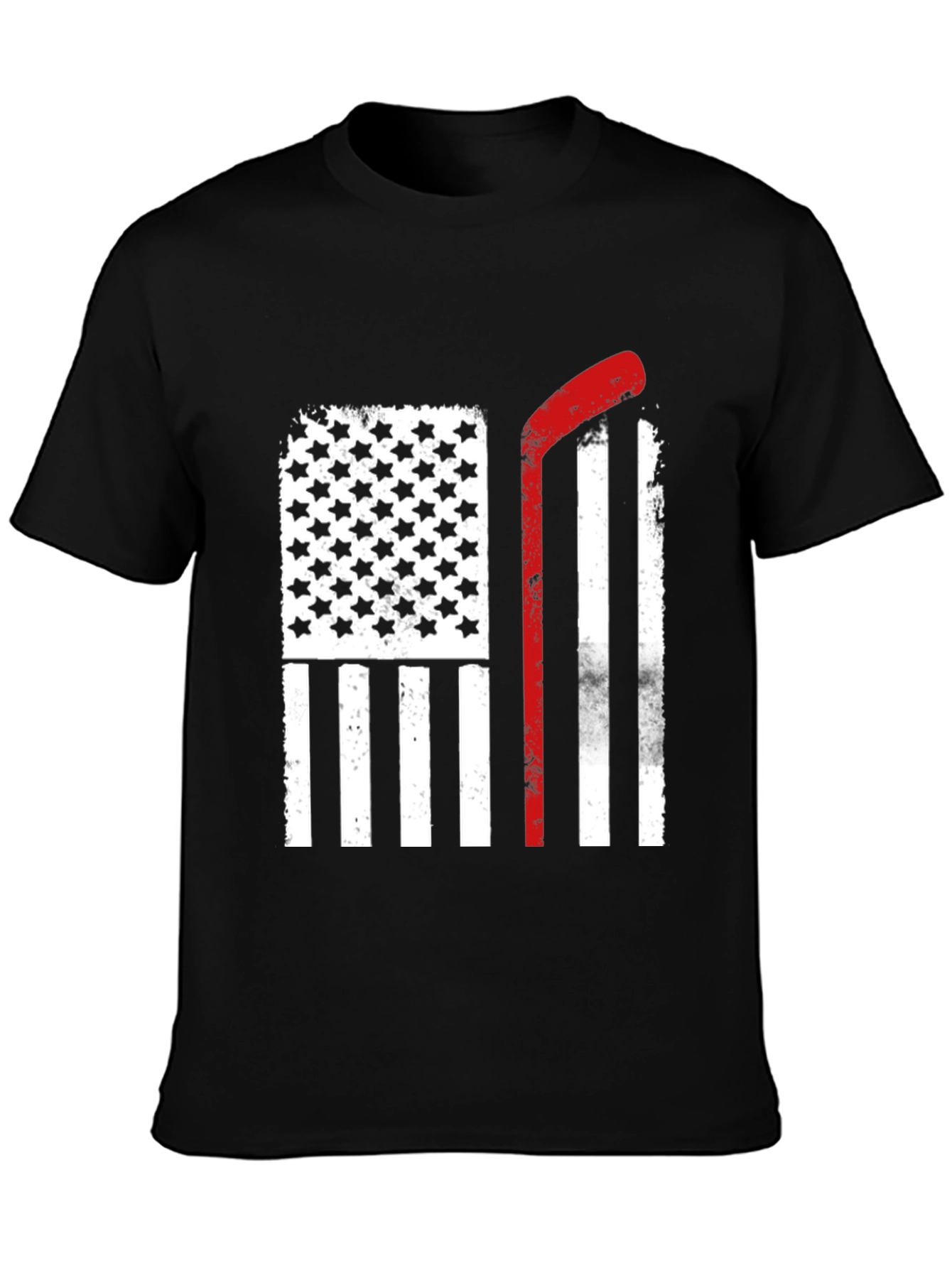 Black USA Hockey Stick Flag T-Shirt view 3