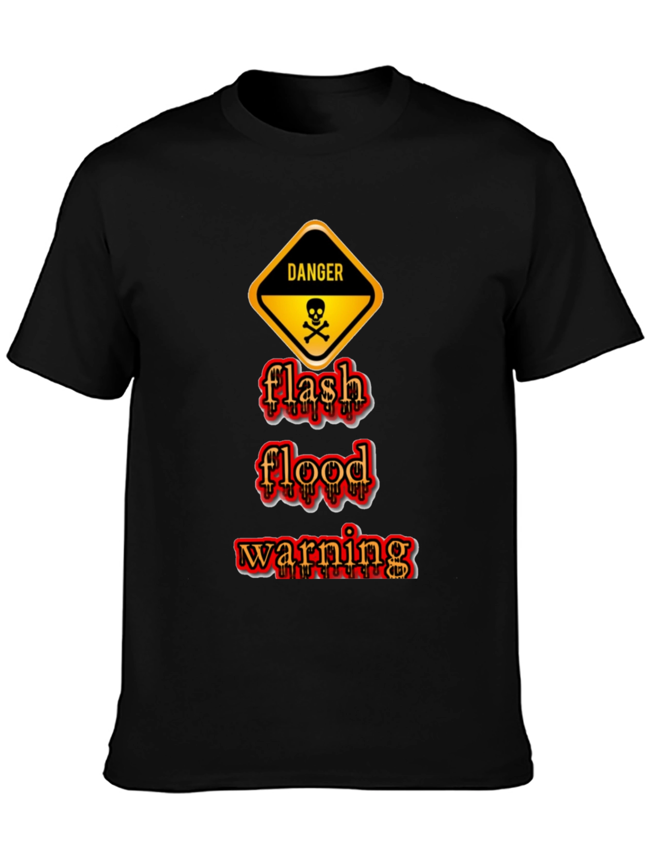 Black Danger Flash Flood Warning Graphic T-Shirt view 3